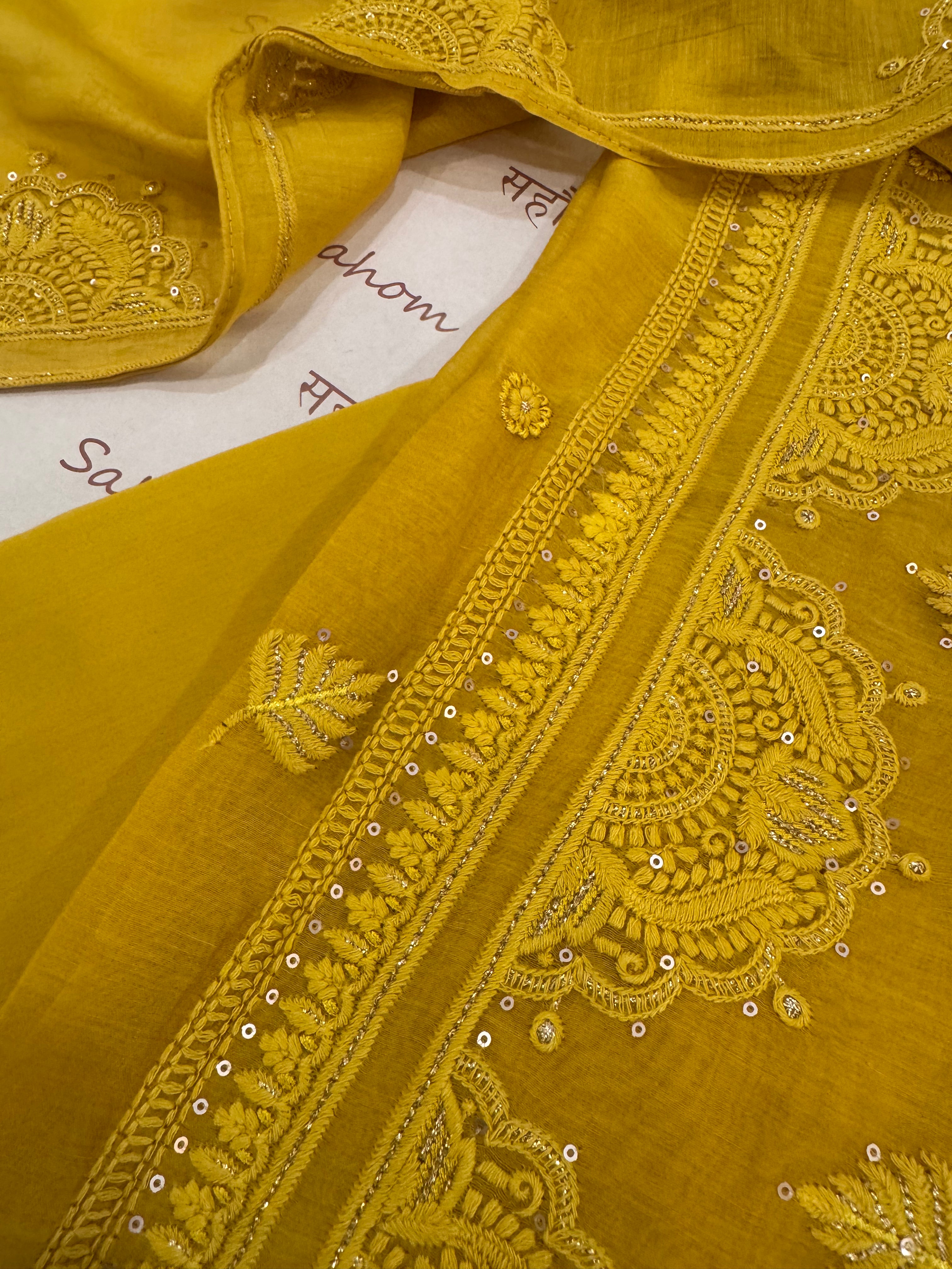Pure Mul Chanderi Self Embroidered Kurta Dupatta Set