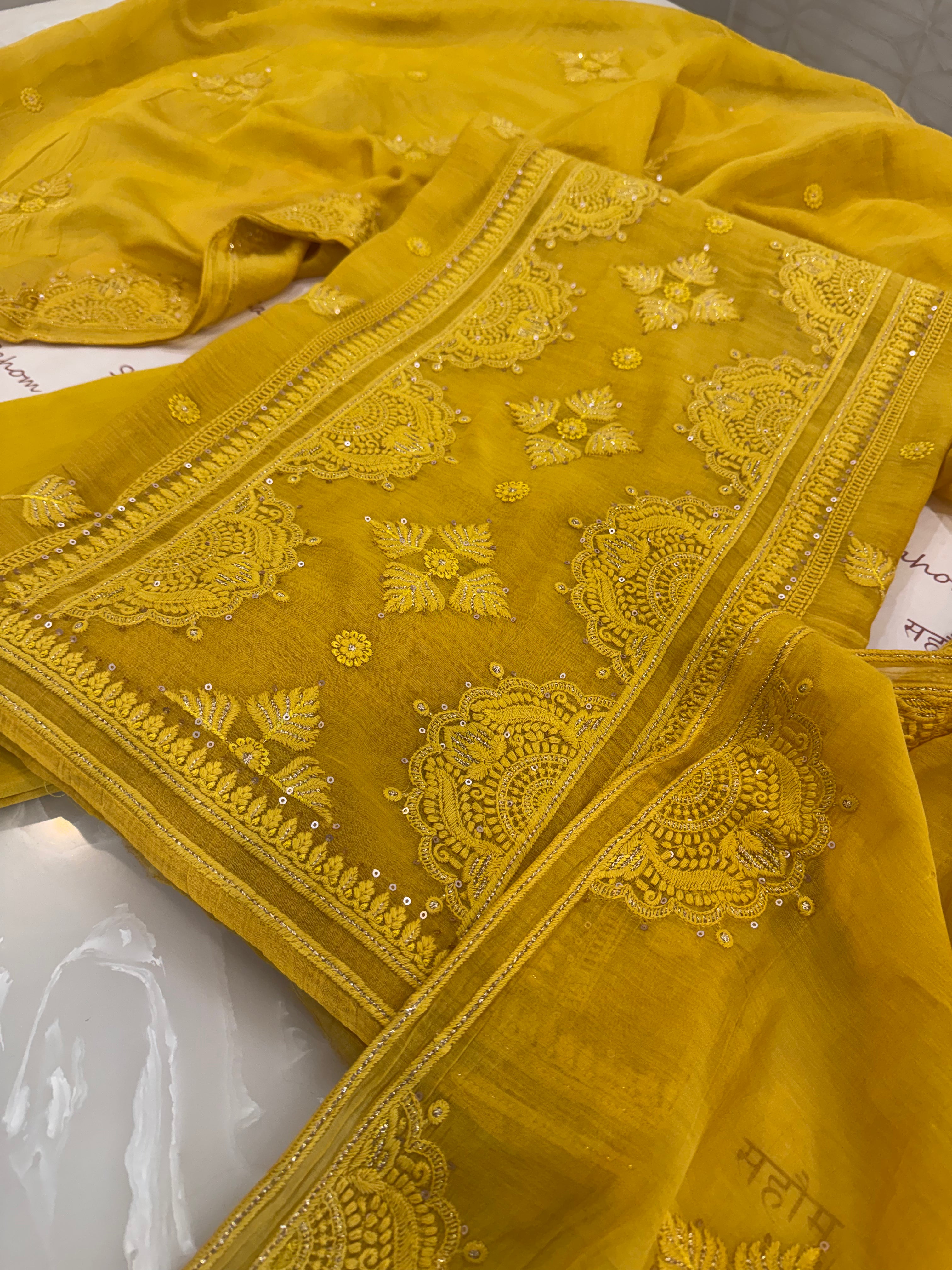 Pure Mul Chanderi Self Embroidered Kurta Dupatta Set