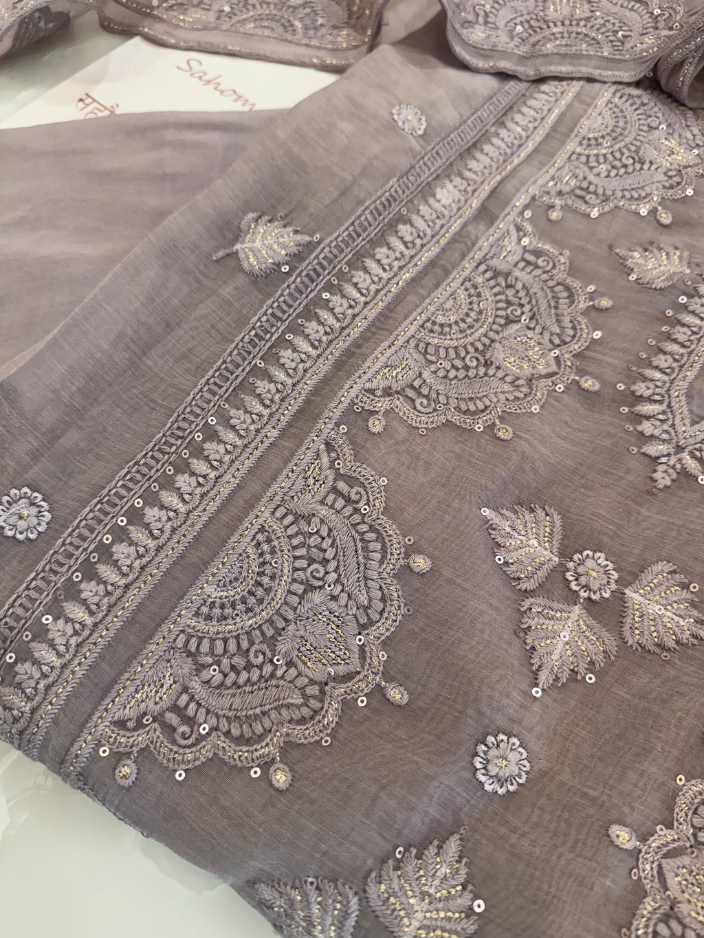 Pure Mul Chanderi Self Embroidered Kurta Dupatta Set
