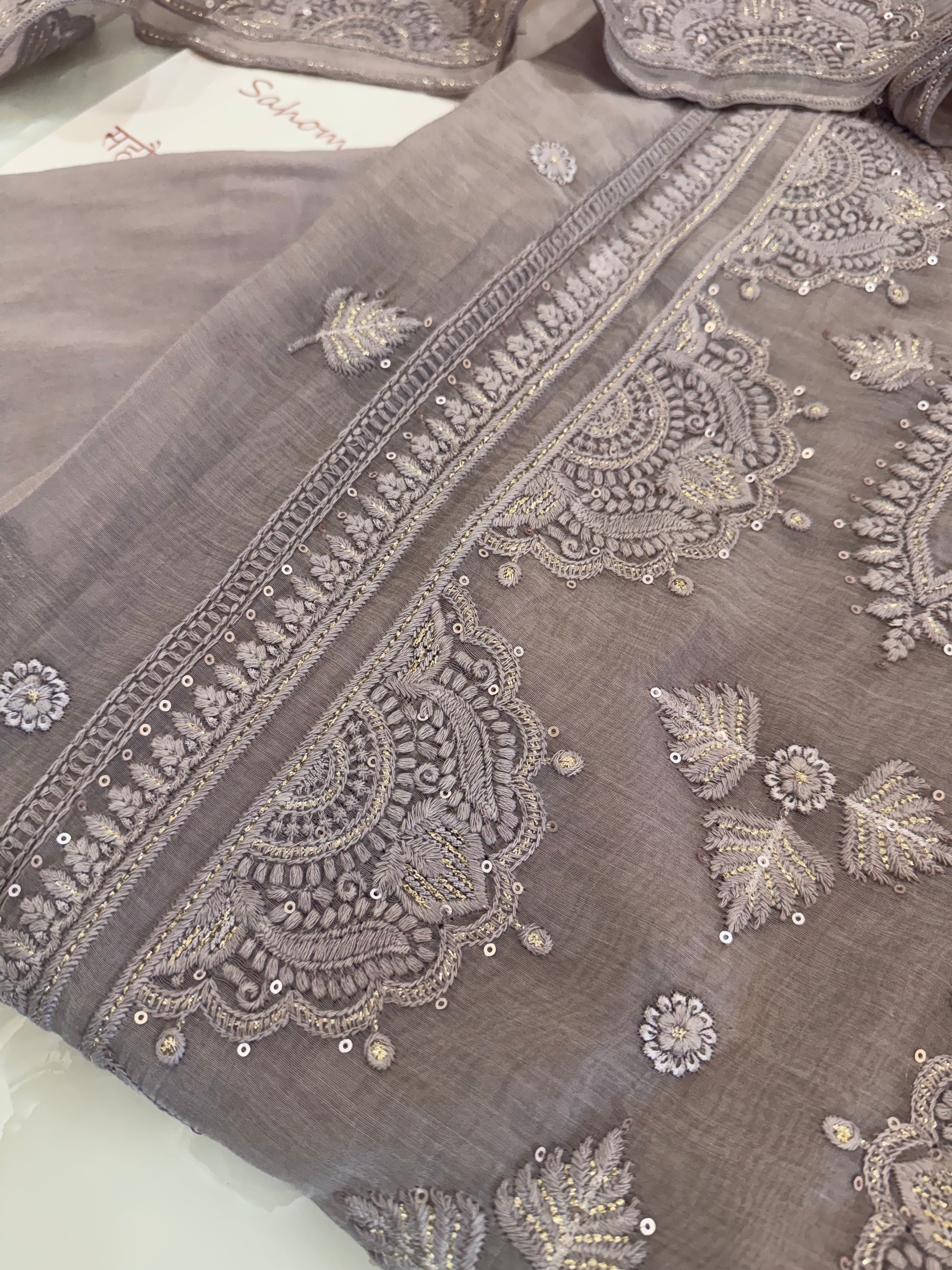 Pure Mul Chanderi Self Embroidered Kurta Dupatta Set