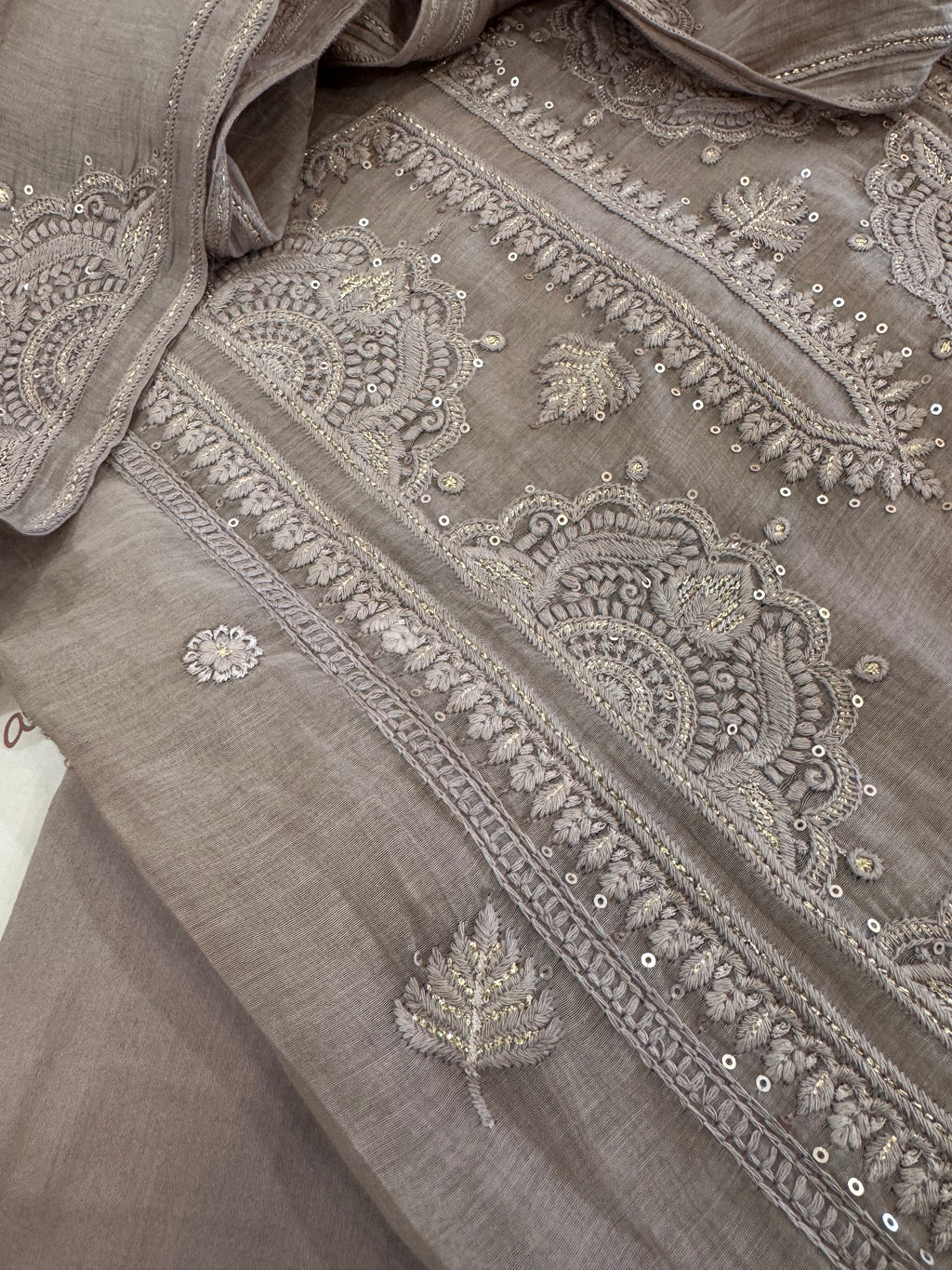 Pure Mul Chanderi Self Embroidered Kurta Dupatta Set