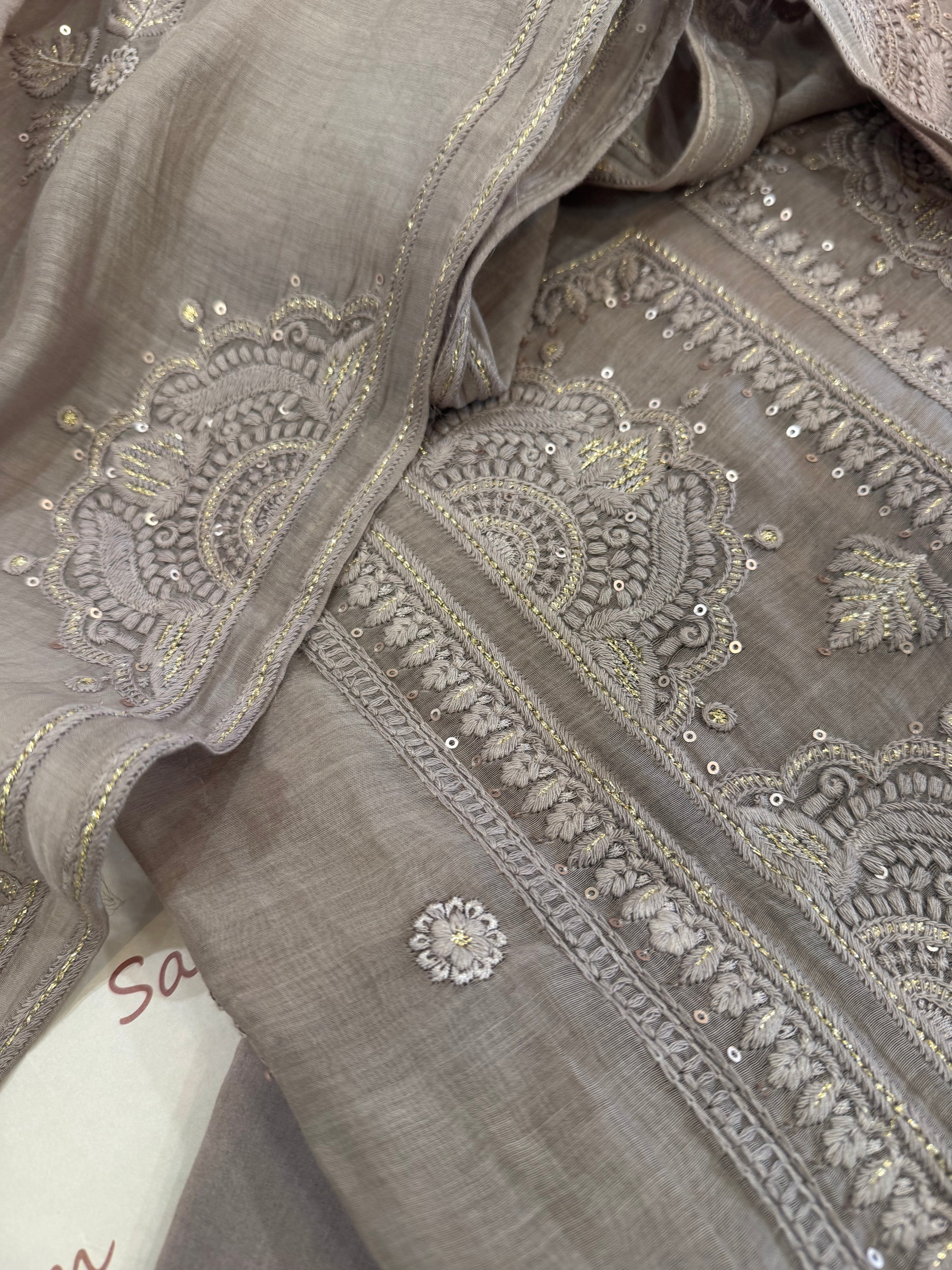 Pure Mul Chanderi Self Embroidered Kurta Dupatta Set