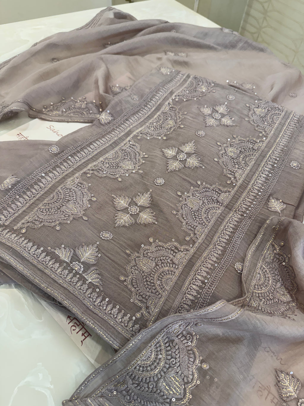 Pure Mul Chanderi Self Embroidered Kurta Dupatta Set