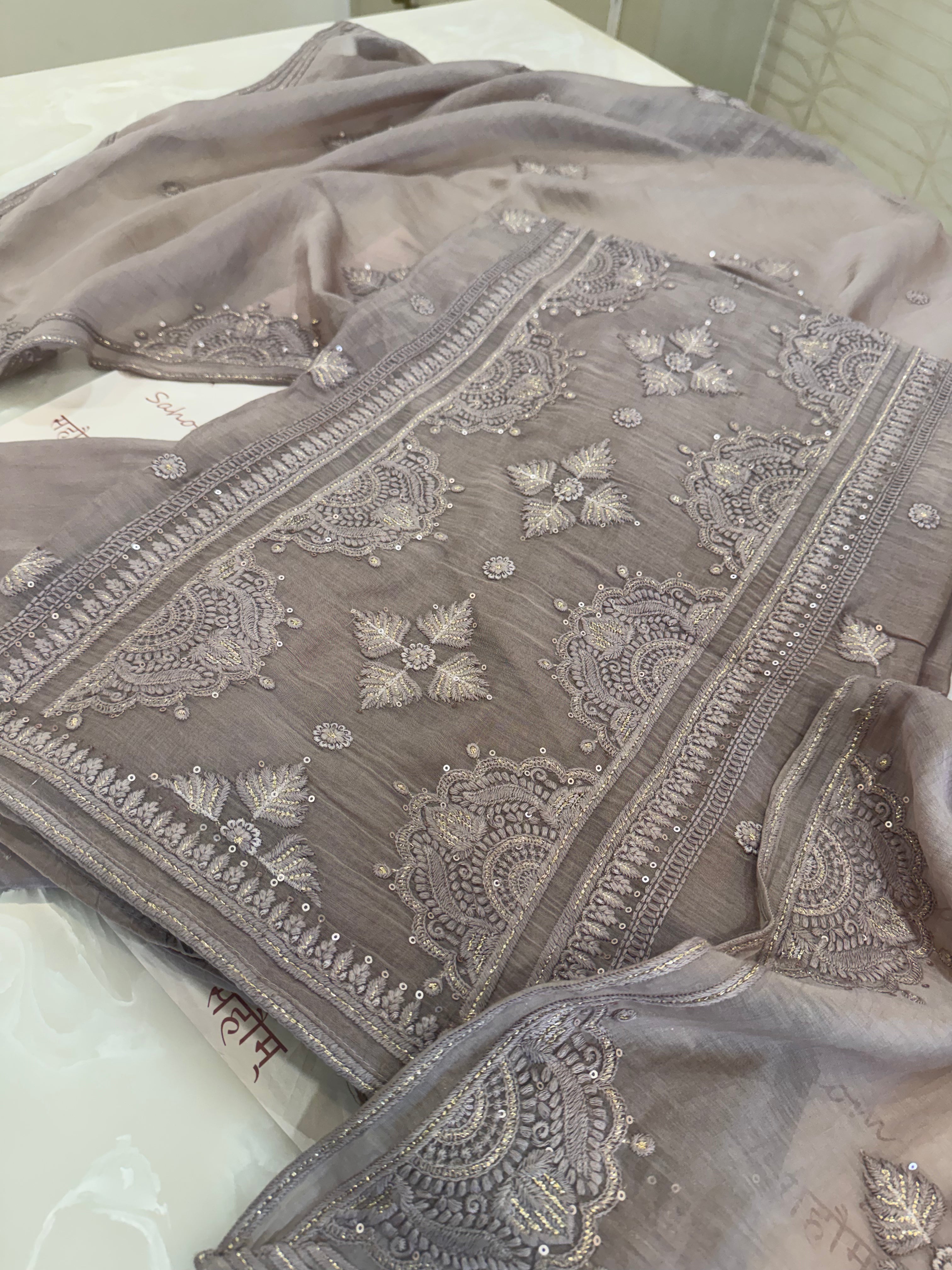 Pure Mul Chanderi Self Embroidered Kurta Dupatta Set