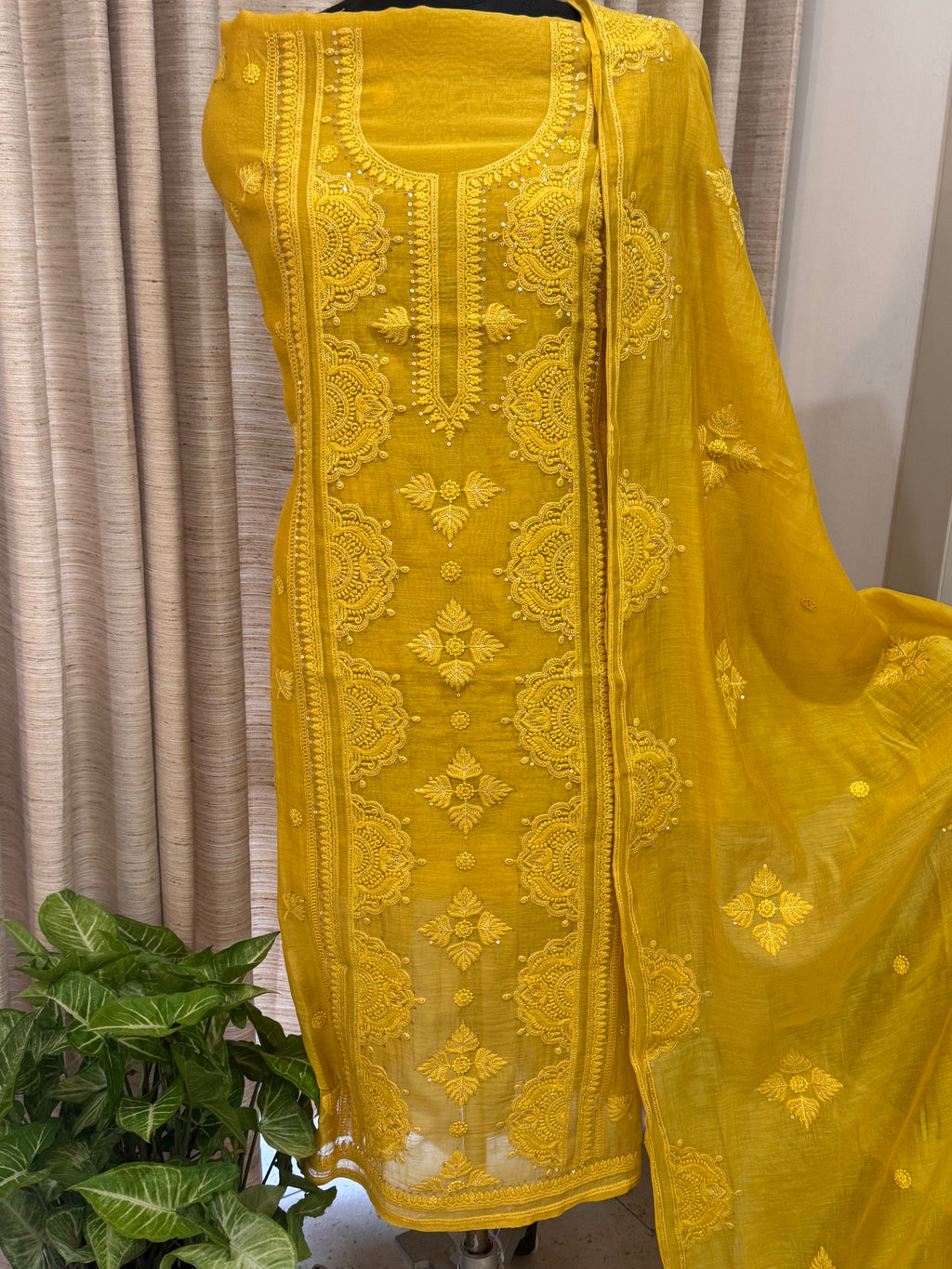 Pure Mul Chanderi Self Embroidered Kurta Dupatta Set