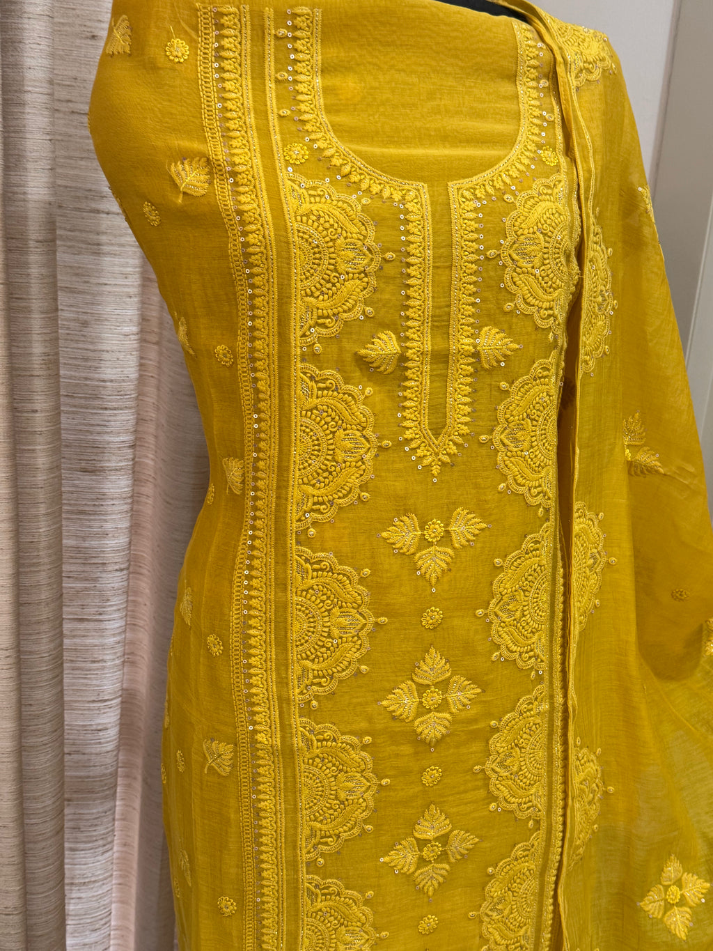 Pure Mul Chanderi Self Embroidered Kurta Dupatta Set