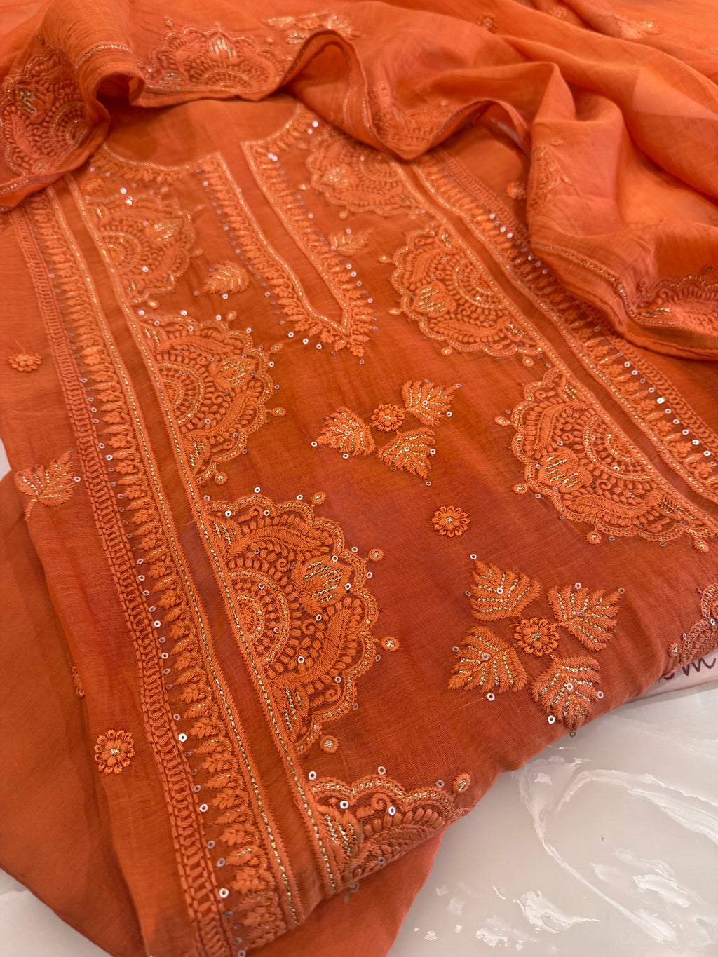 Pure Mul Chanderi Self Embroidered Kurta Dupatta Set