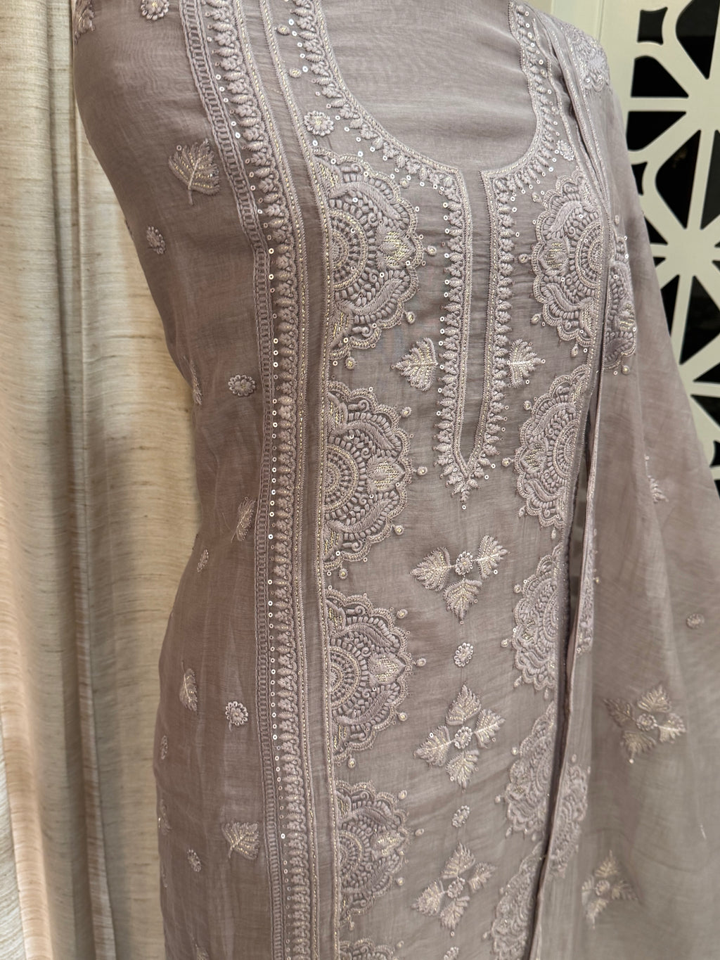 Pure Mul Chanderi Self Embroidered Kurta Dupatta Set