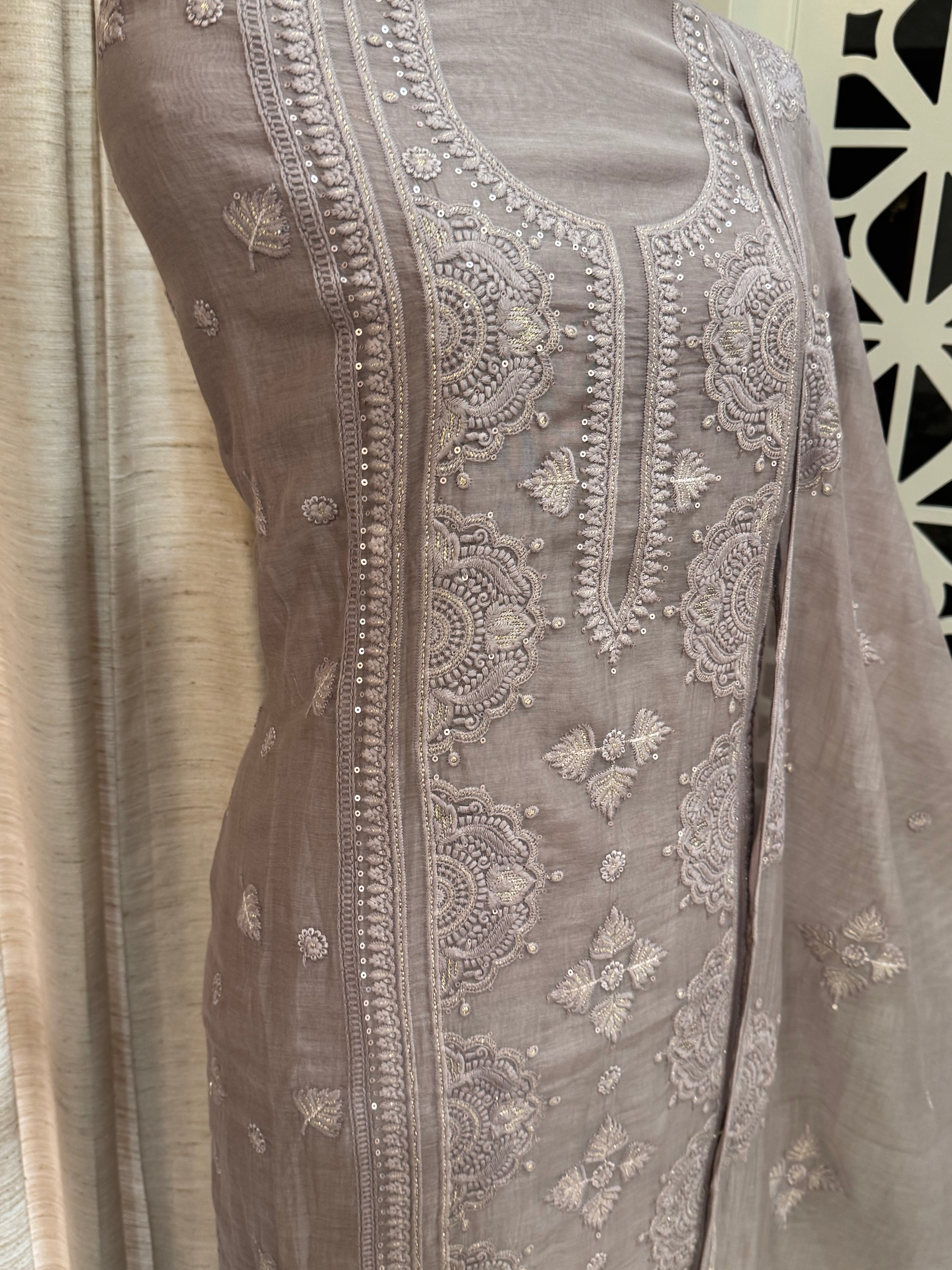 Pure Mul Chanderi Self Embroidered Kurta Dupatta Set
