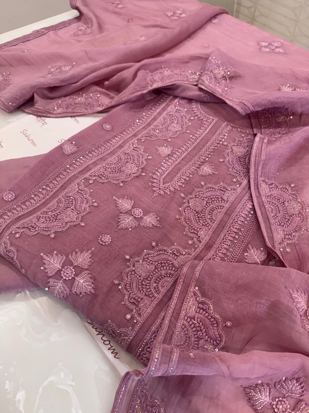 Pure Mul Chanderi Self Embroidered Kurta Dupatta Set