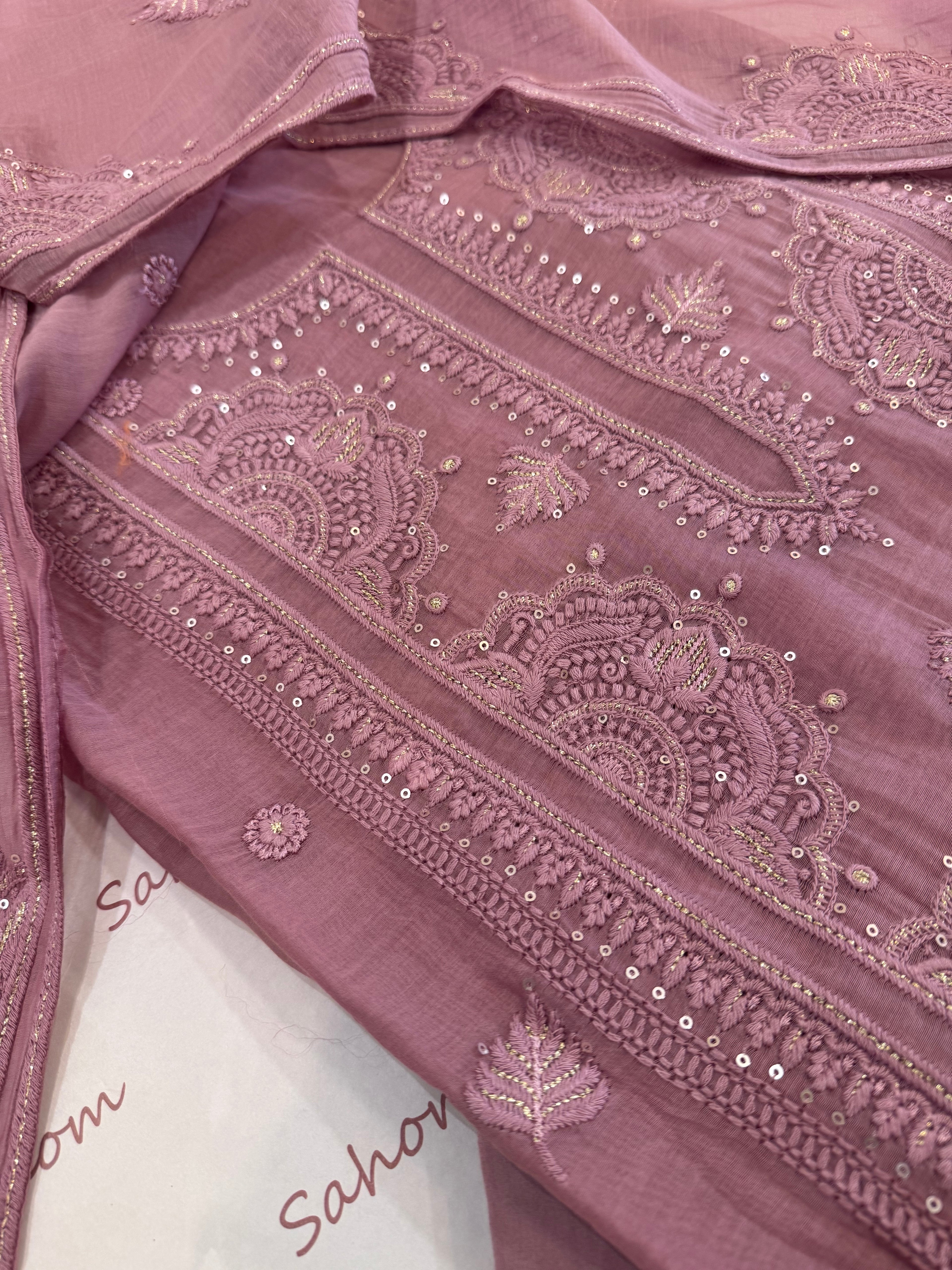 Pure Mul Chanderi Self Embroidered Kurta Dupatta Set