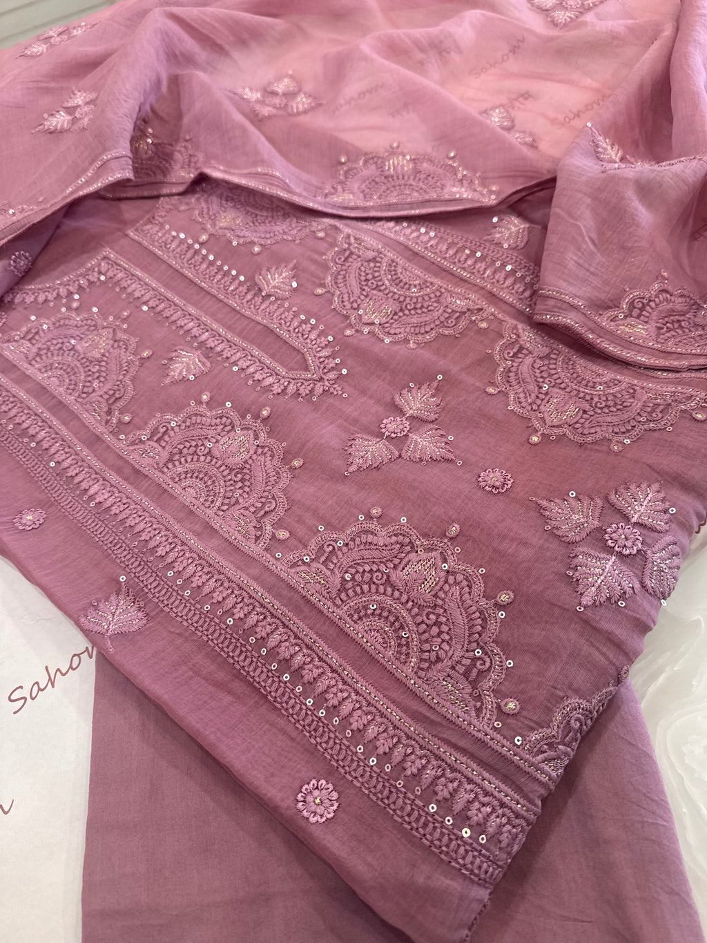 Pure Mul Chanderi Self Embroidered Kurta Dupatta Set