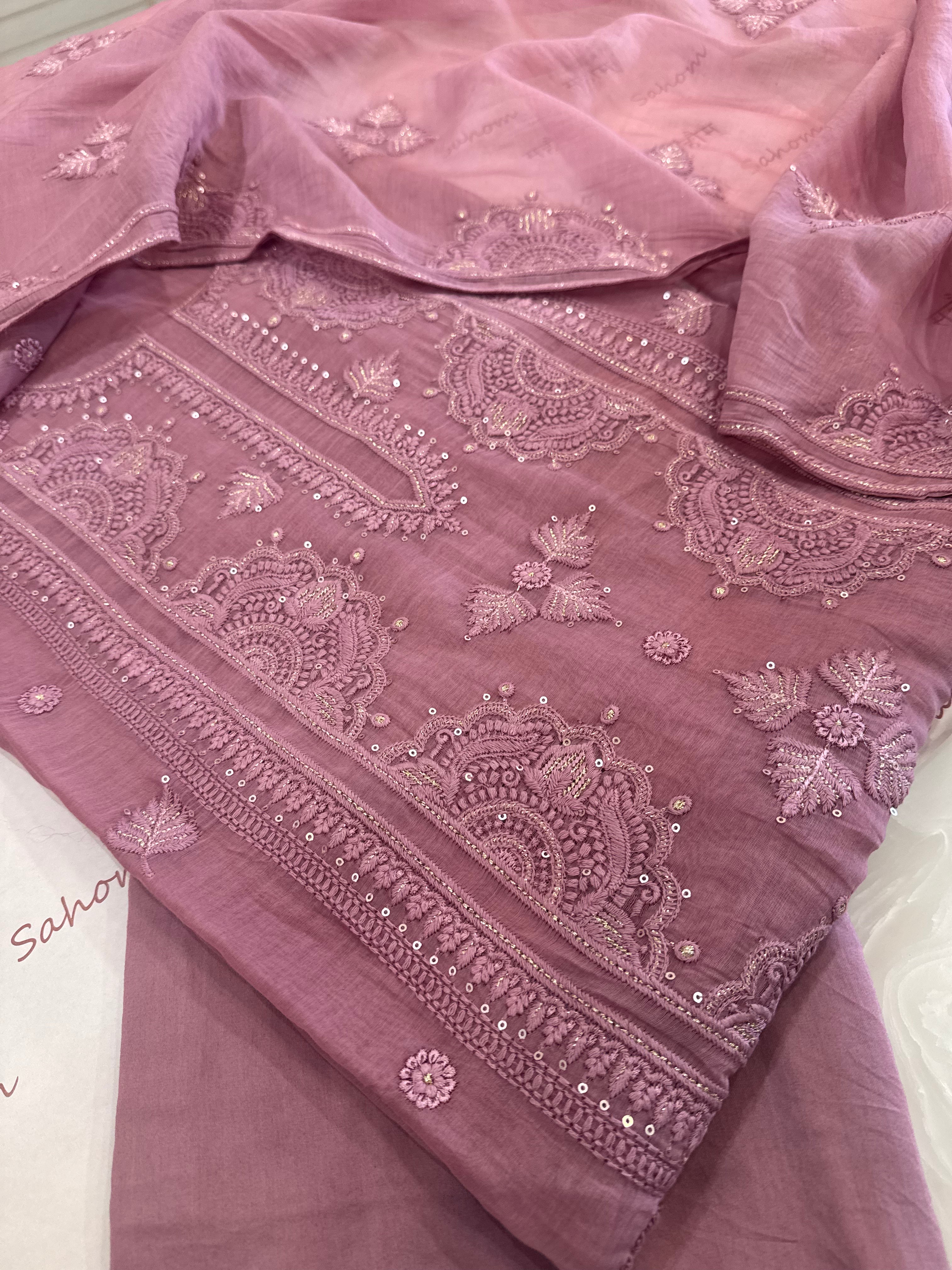 Pure Mul Chanderi Self Embroidered Kurta Dupatta Set