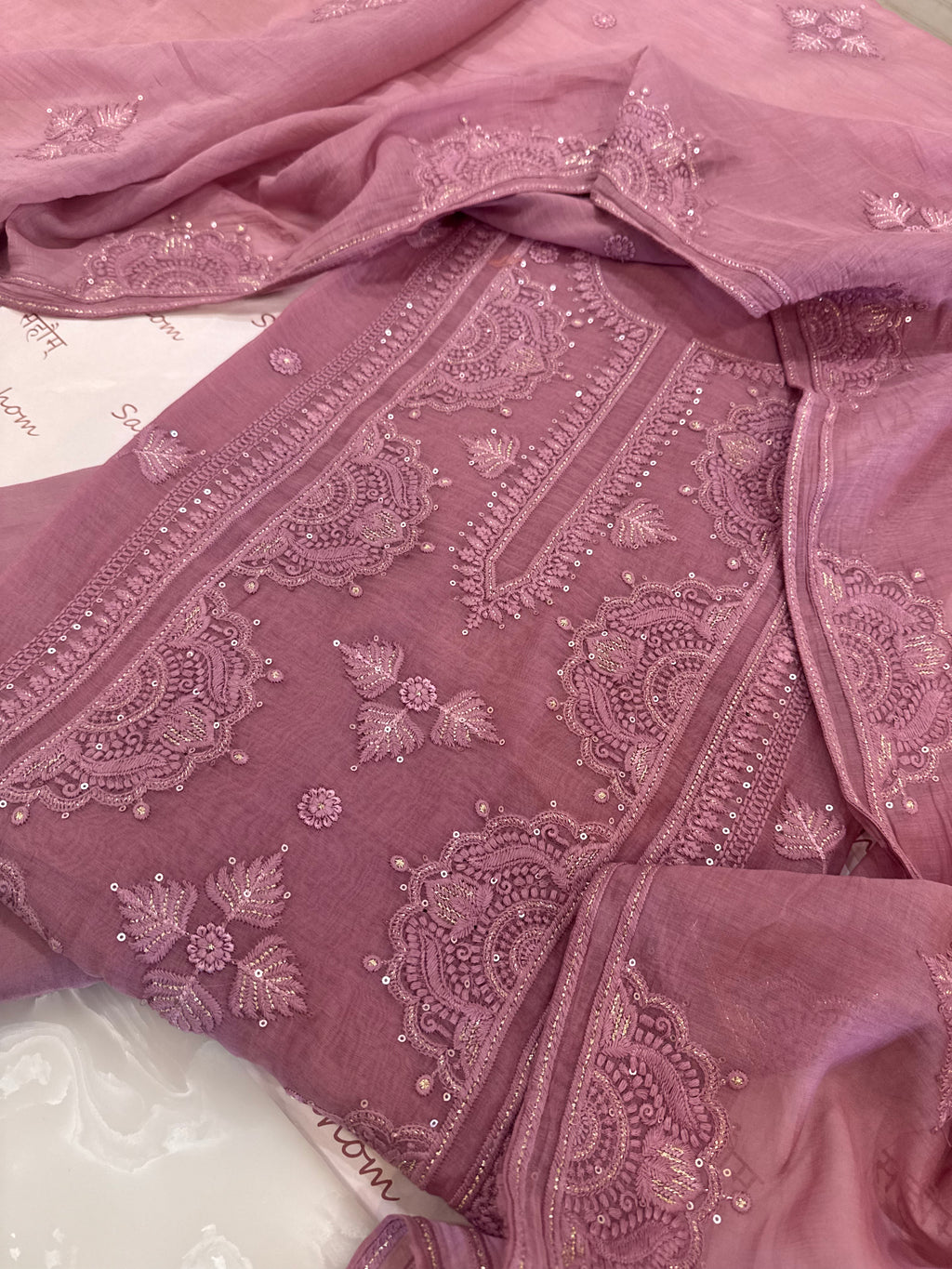 Pure Mul Chanderi Self Embroidered Kurta Dupatta Set