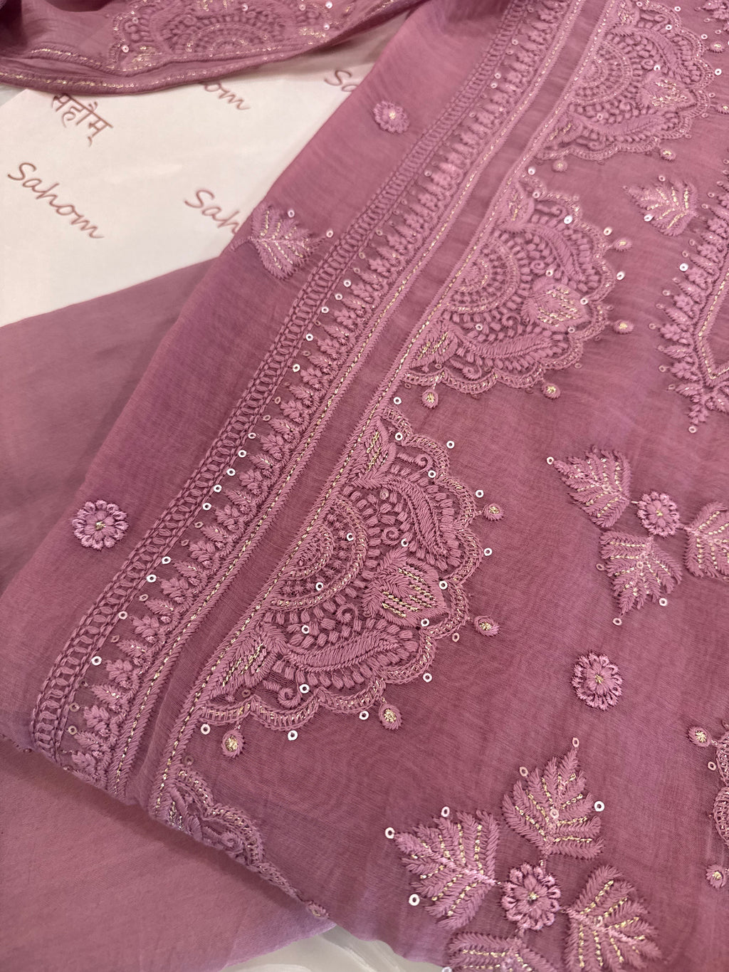 Pure Mul Chanderi Self Embroidered Kurta Dupatta Set