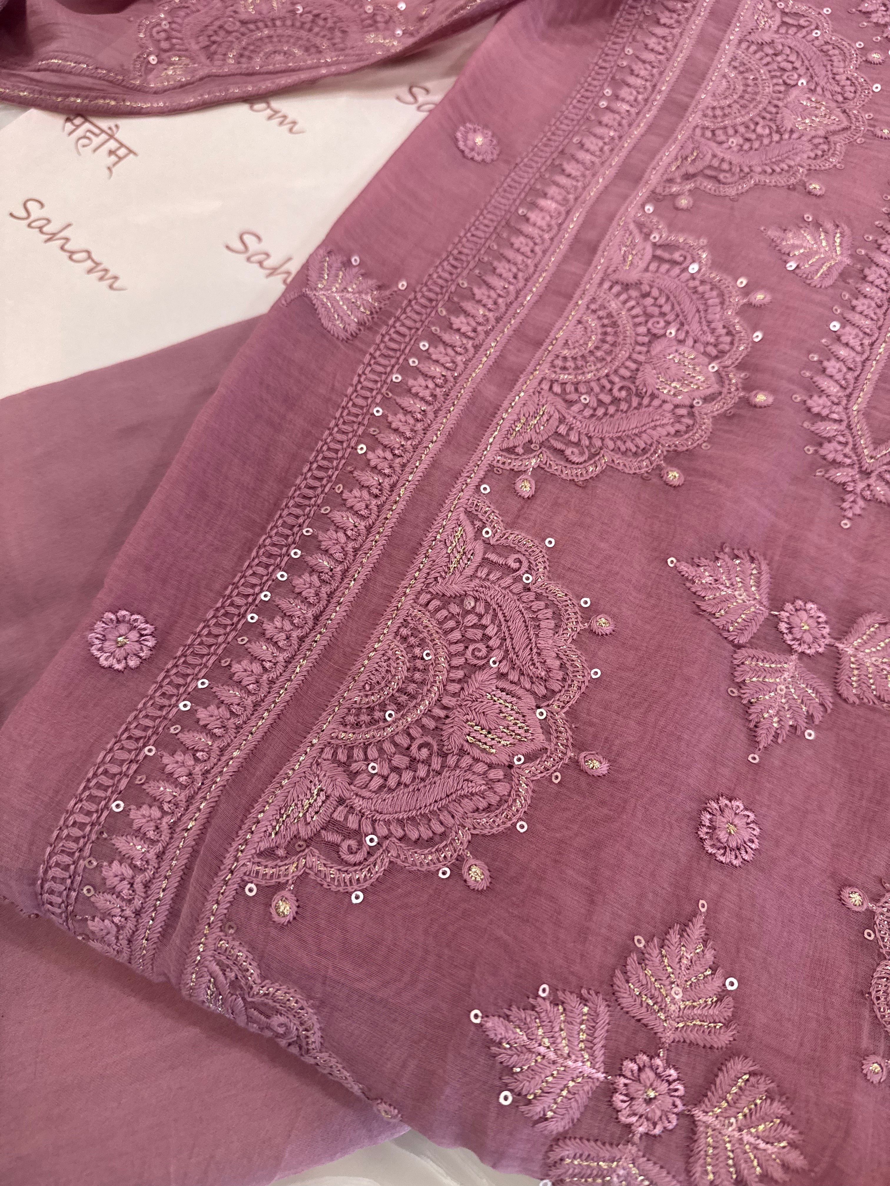 Pure Mul Chanderi Self Embroidered Kurta Dupatta Set
