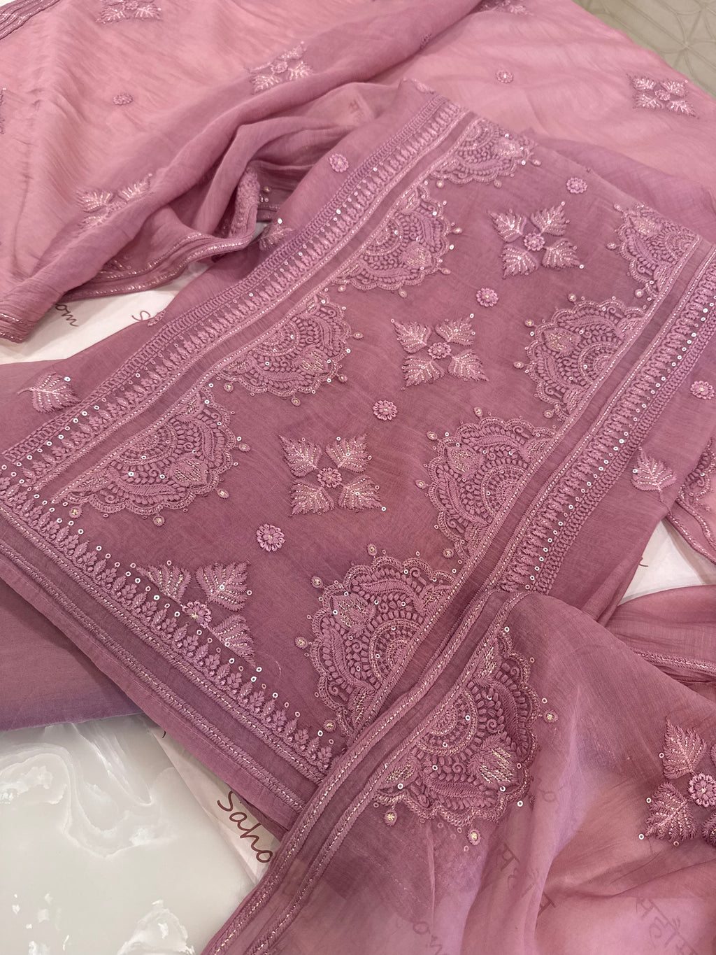 Pure Mul Chanderi Self Embroidered Kurta Dupatta Set