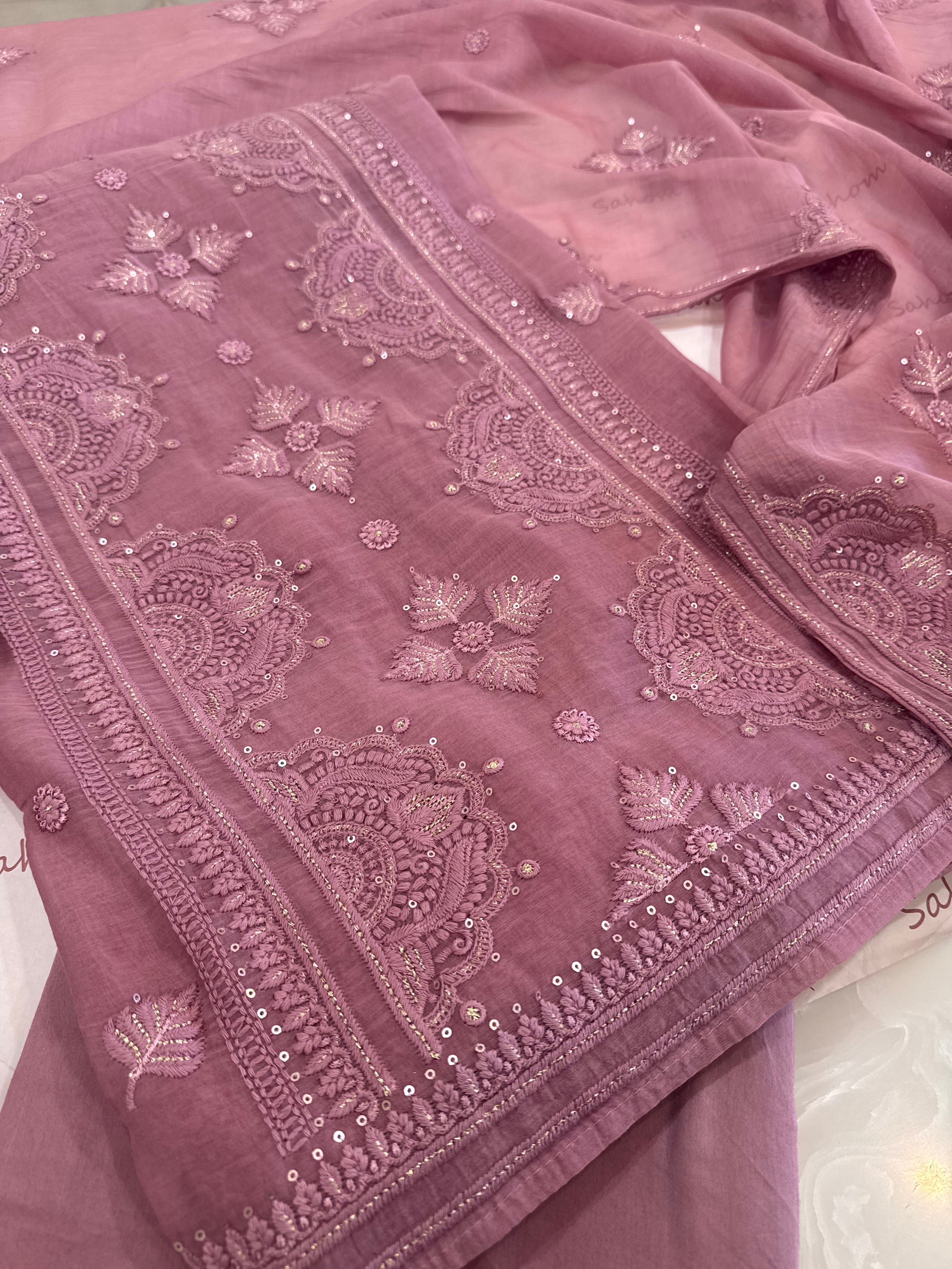 Pure Mul Chanderi Self Embroidered Kurta Dupatta Set
