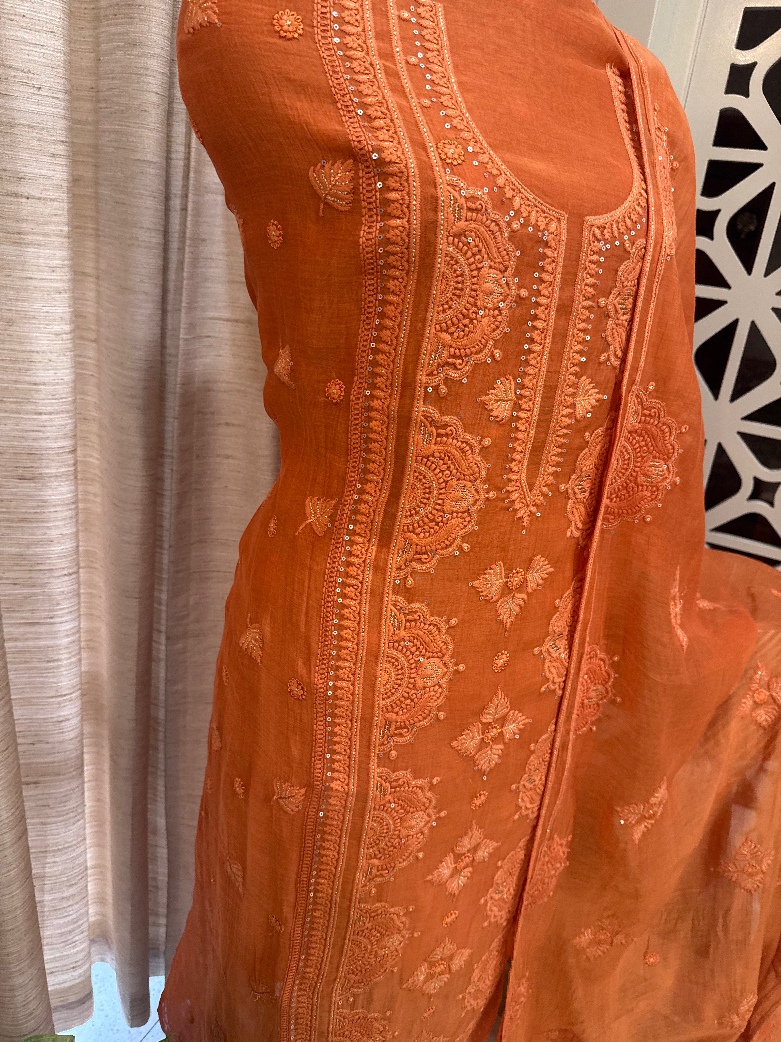 Pure Mul Chanderi Self Embroidered Kurta Dupatta Set