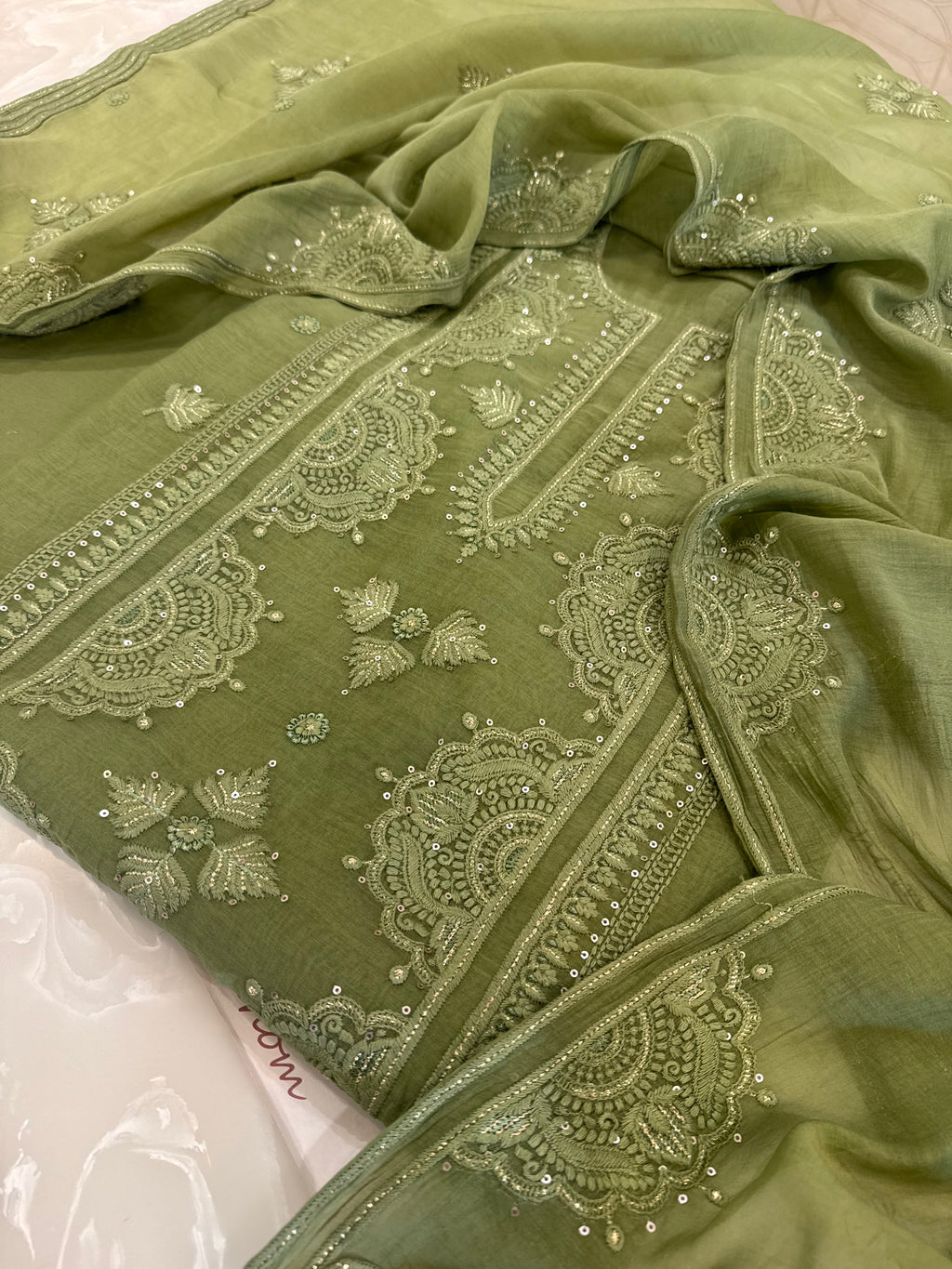 Pure Mul Chanderi Self Embroidered Kurta Dupatta Set