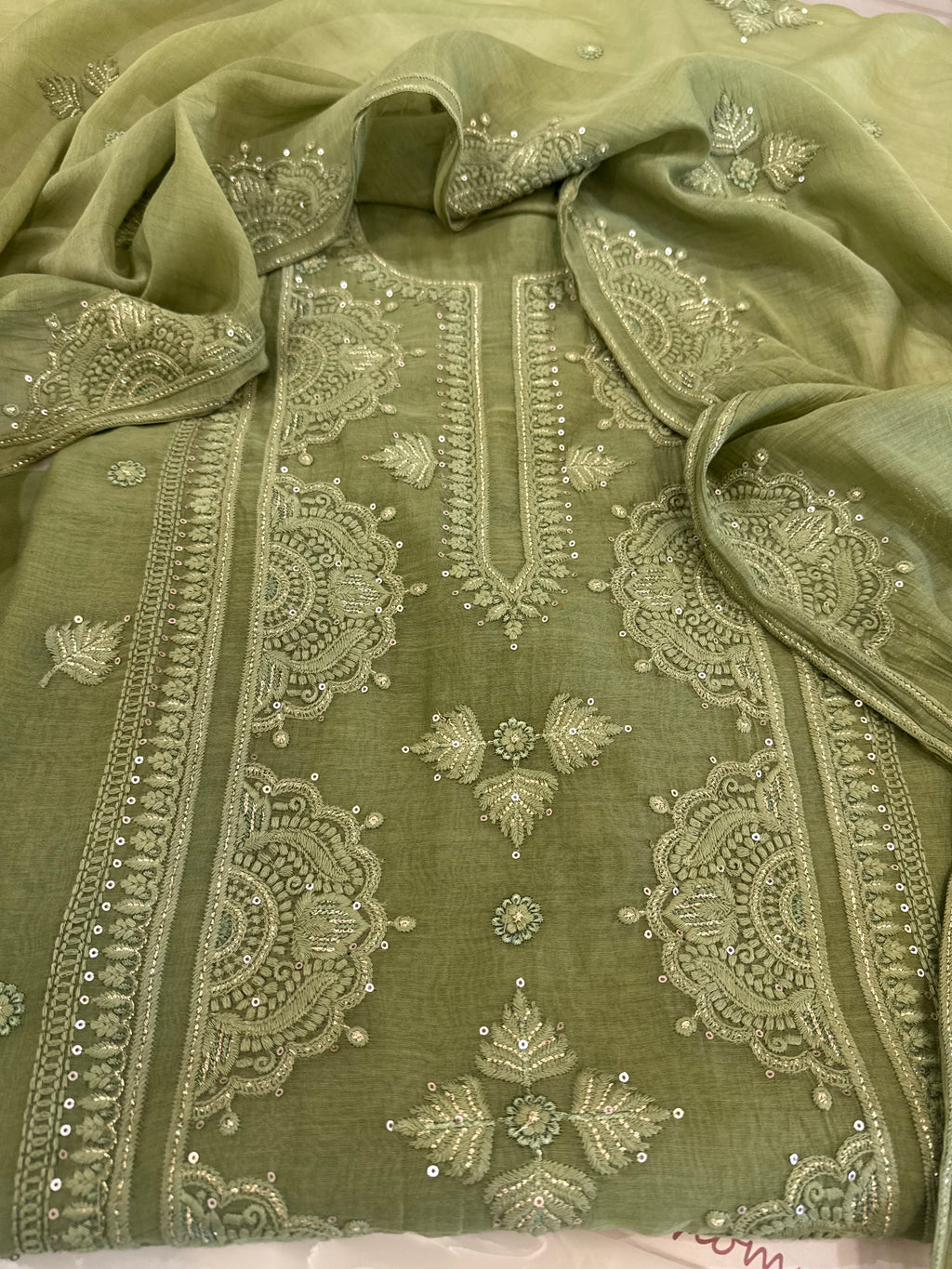 Pure Mul Chanderi Self Embroidered Kurta Dupatta Set