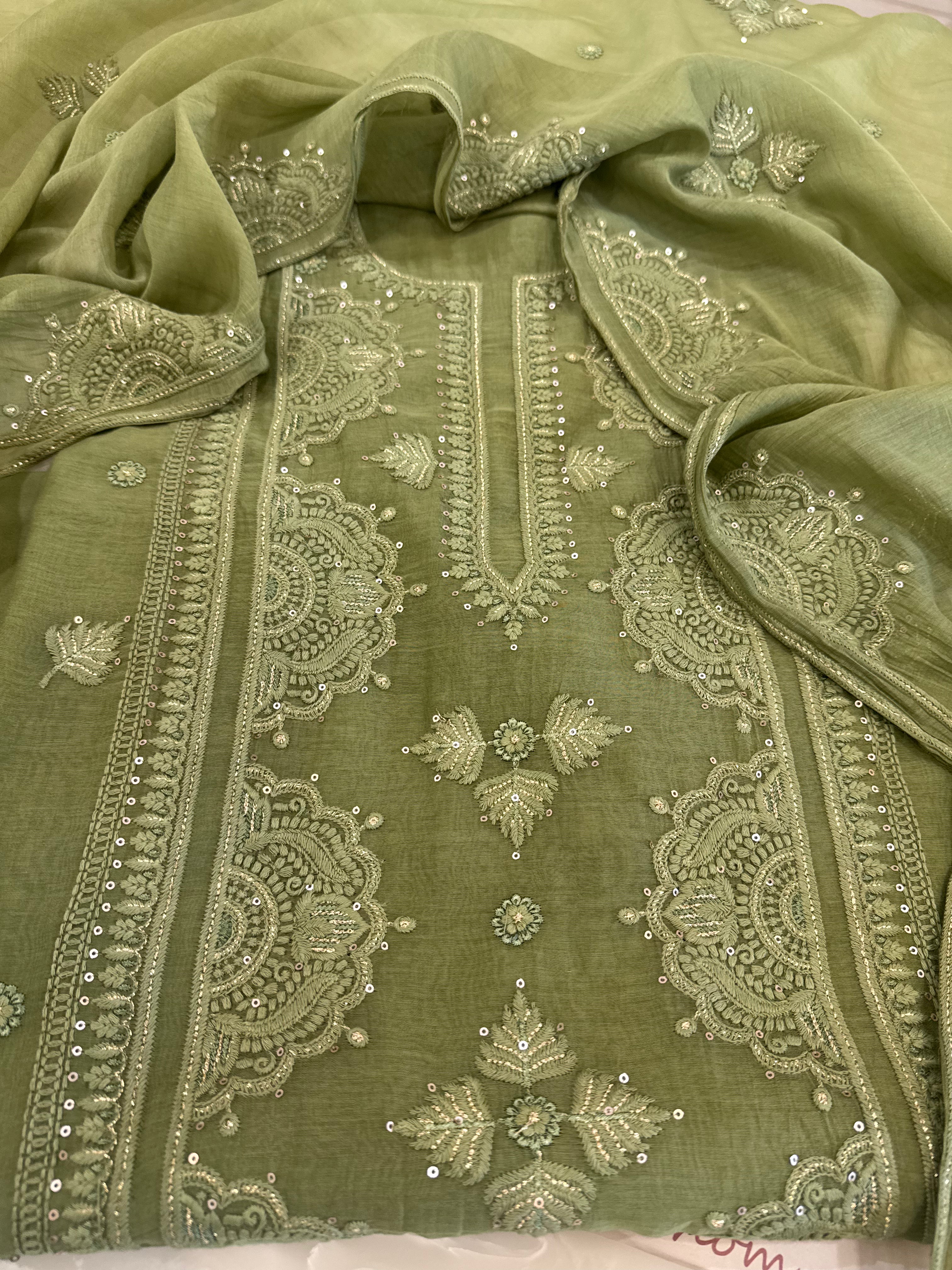 Pure Mul Chanderi Self Embroidered Kurta Dupatta Set