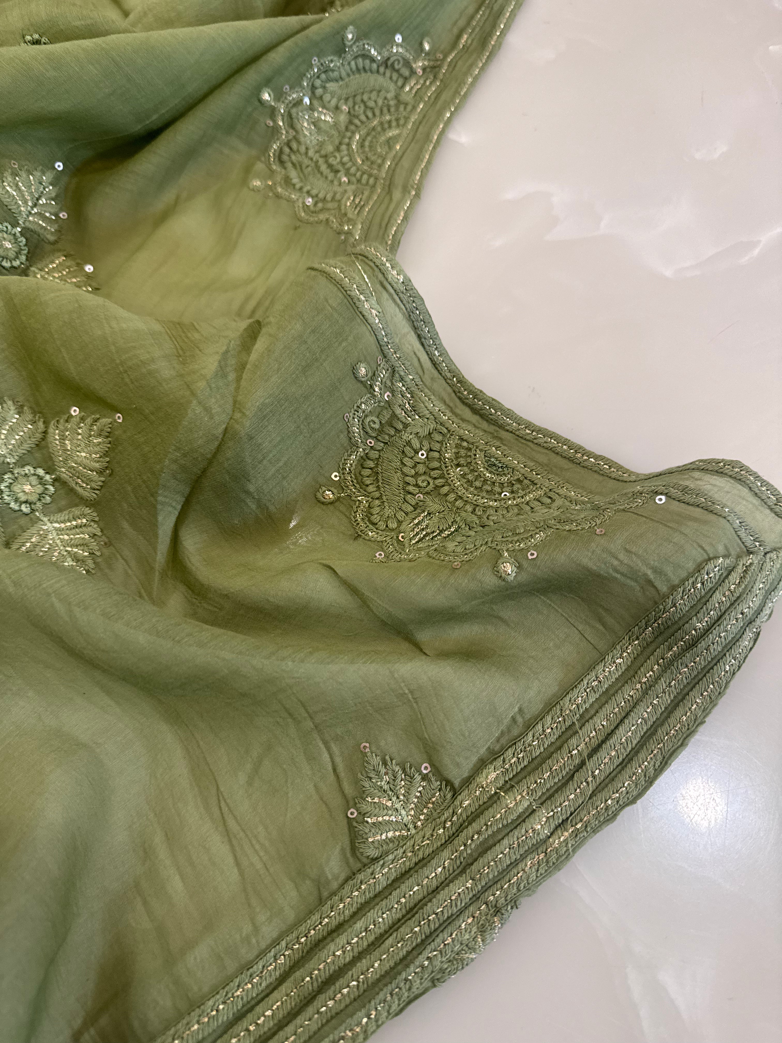Pure Mul Chanderi Self Embroidered Kurta Dupatta Set