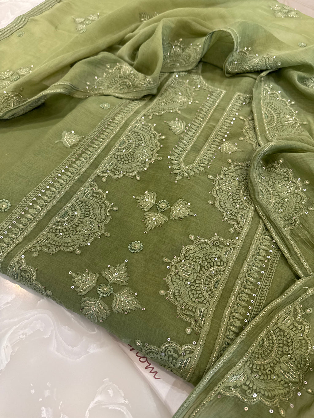 Pure Mul Chanderi Self Embroidered Kurta Dupatta Set