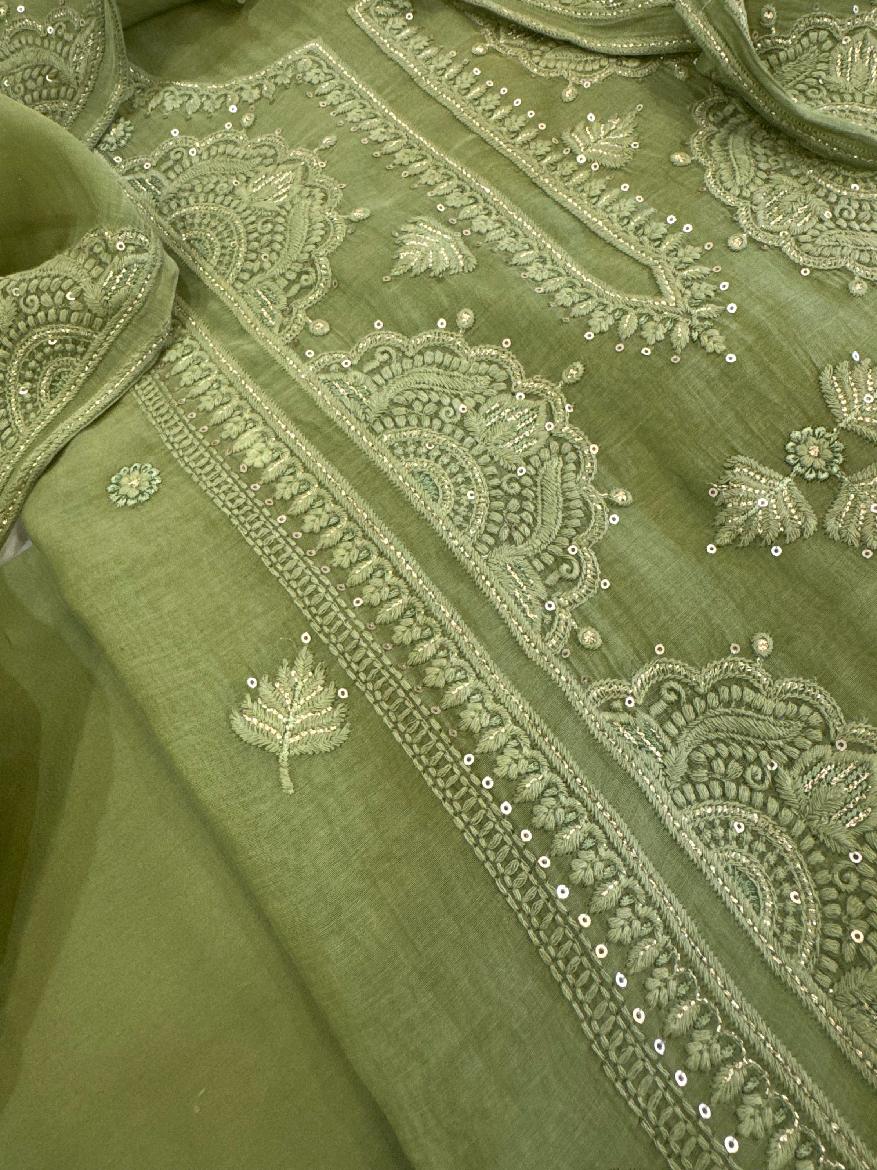 Pure Mul Chanderi Self Embroidered Kurta Dupatta Set