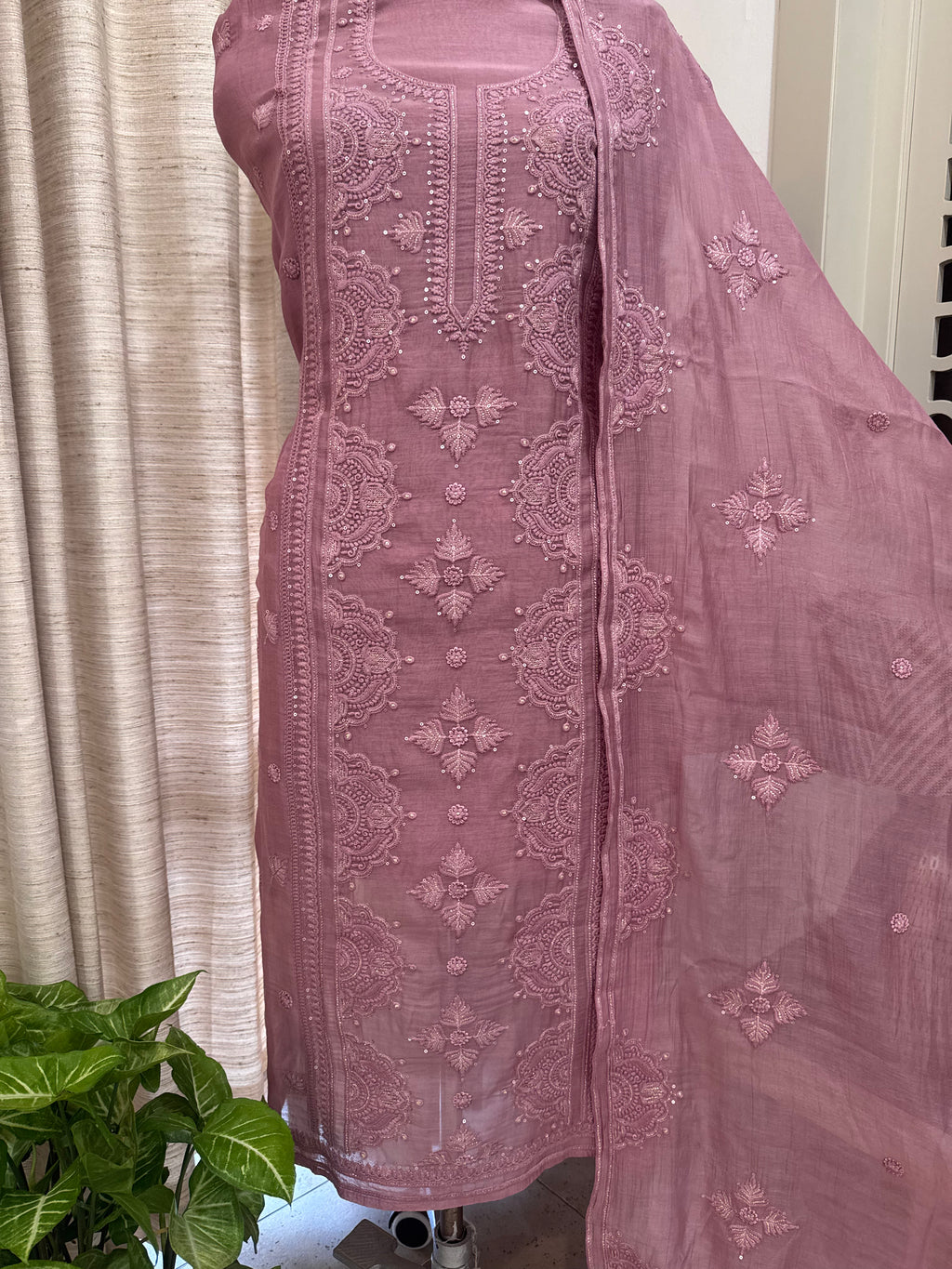 Pure Mul Chanderi Self Embroidered Kurta Dupatta Set