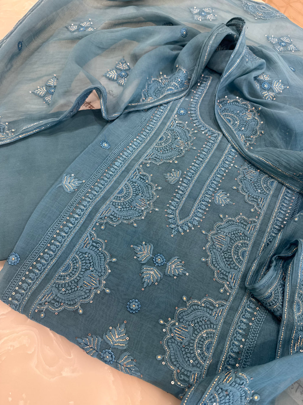 Pure Mul Chanderi Self Embroidered Kurta Dupatta Set