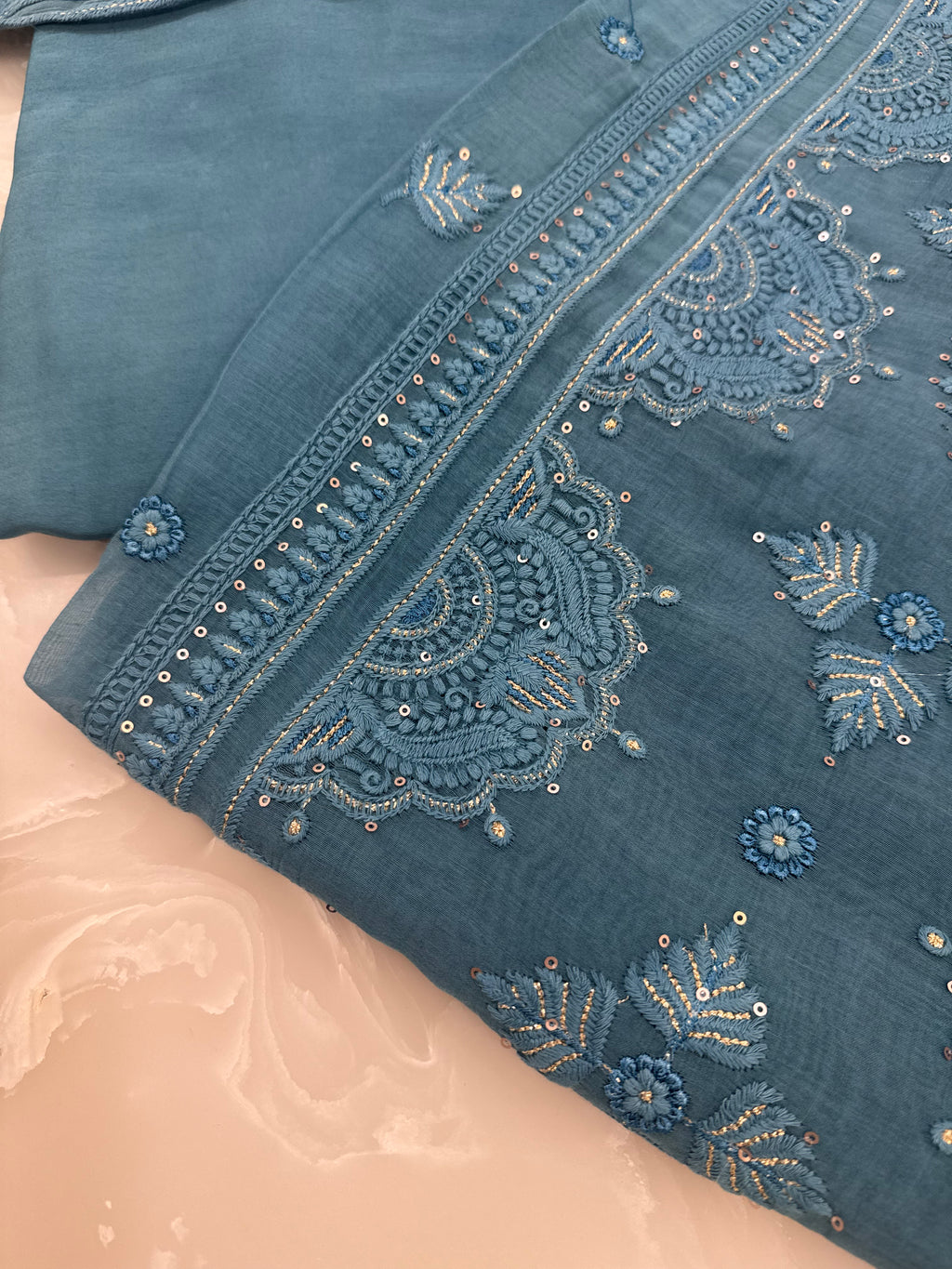 Pure Mul Chanderi Self Embroidered Kurta Dupatta Set