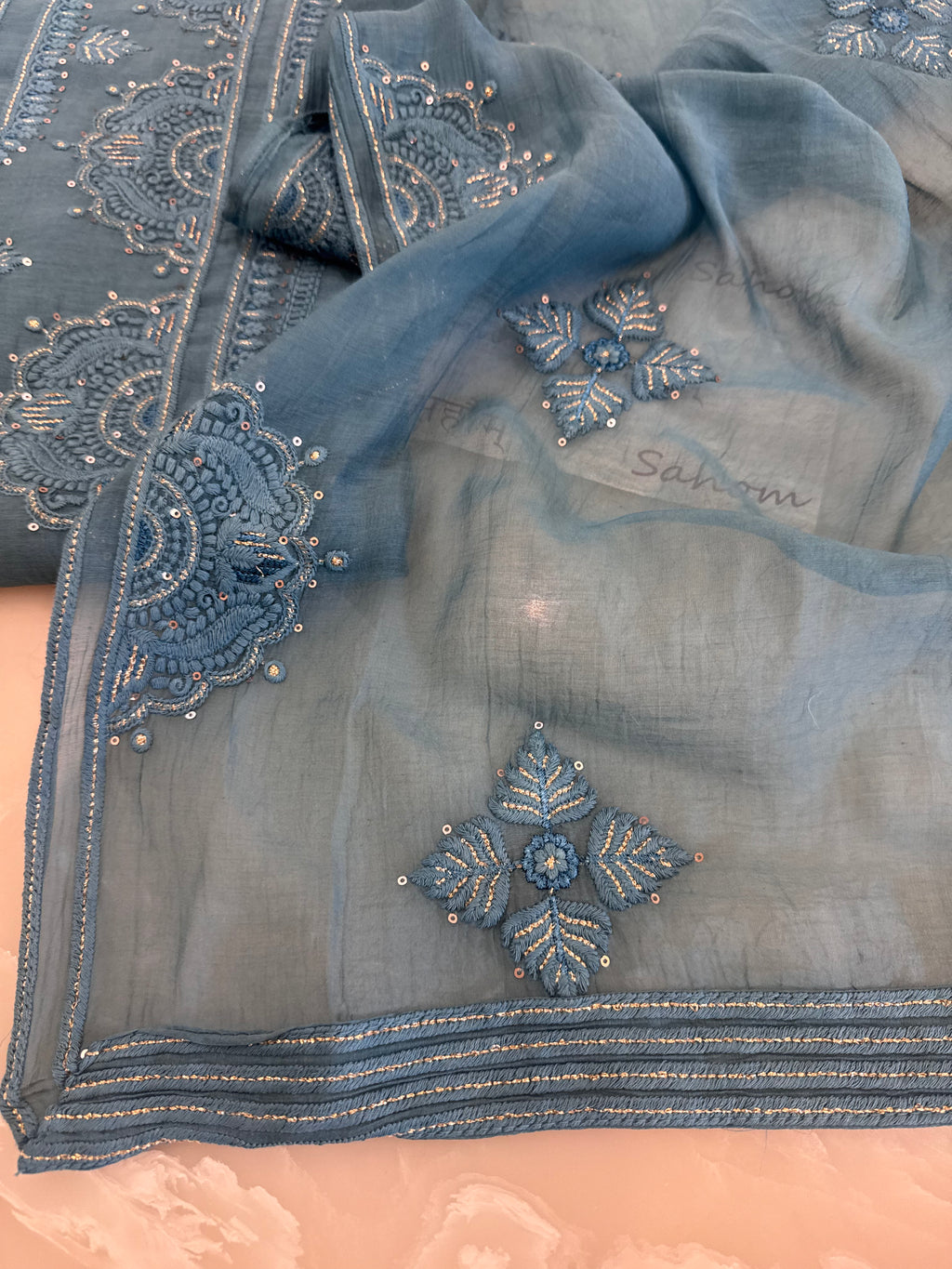 Pure Mul Chanderi Self Embroidered Kurta Dupatta Set