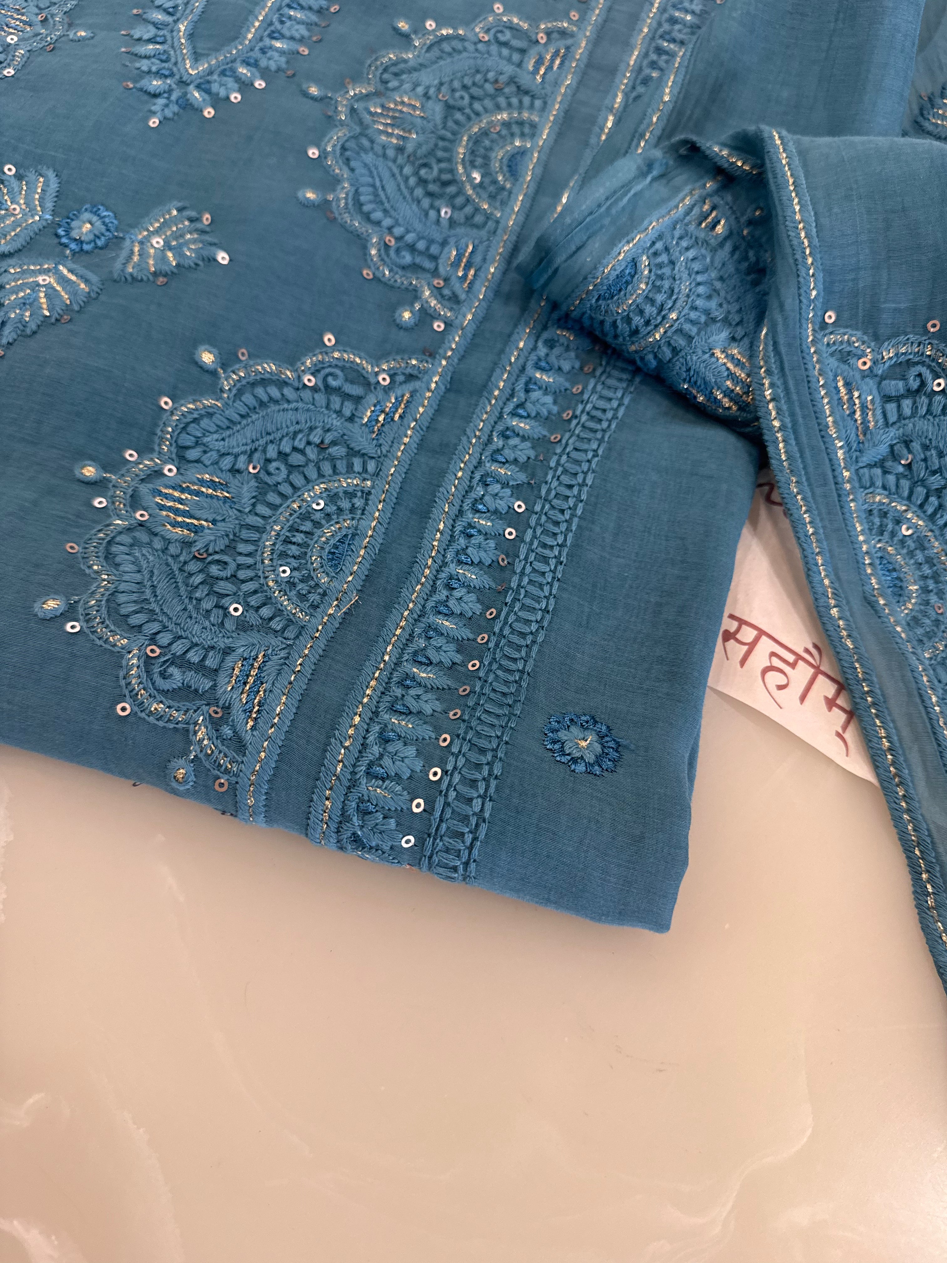 Pure Mul Chanderi Self Embroidered Kurta Dupatta Set