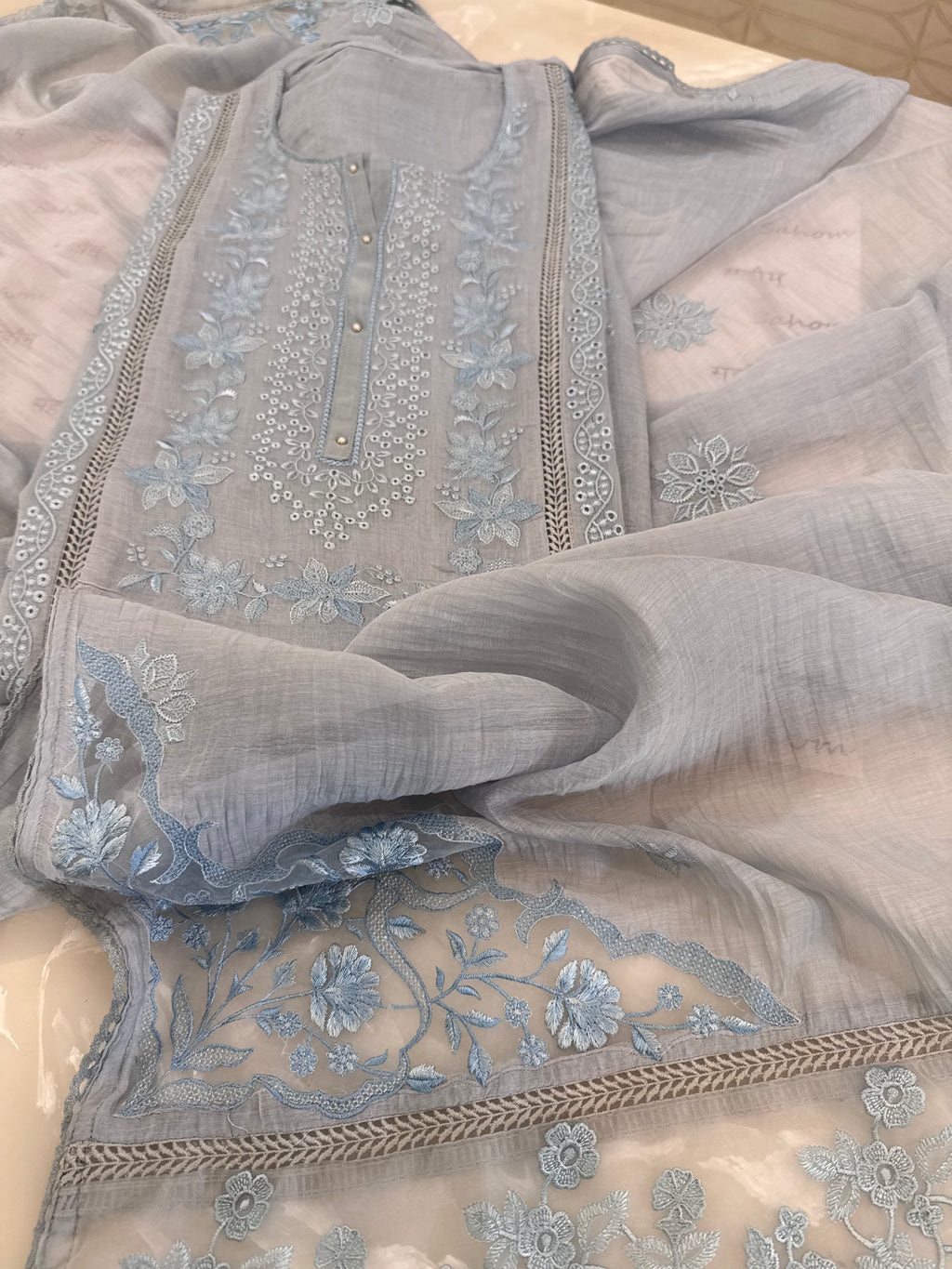 Pure Mul Chanderi Embroidered Kurta Set with Mul Chanderi Dupatta