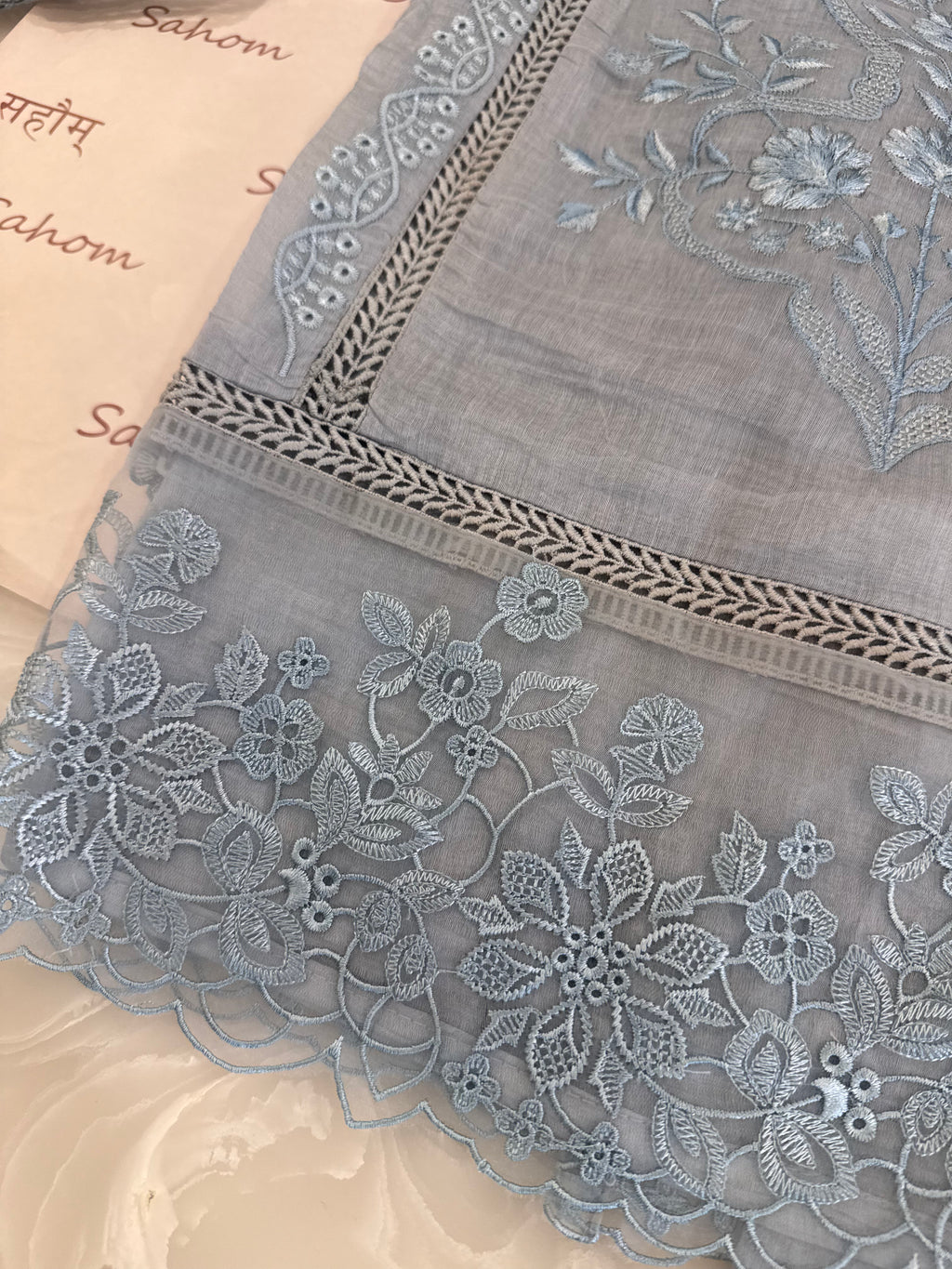 Pure Mul Chanderi Embroidered Kurta Set with Mul Chanderi Dupatta