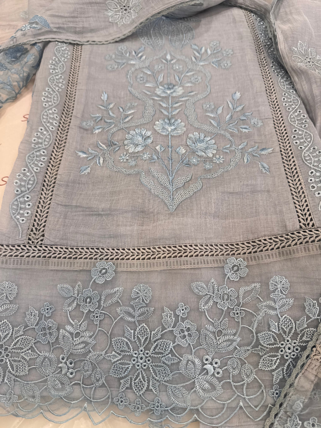 Pure Mul Chanderi Embroidered Kurta Set with Mul Chanderi Dupatta