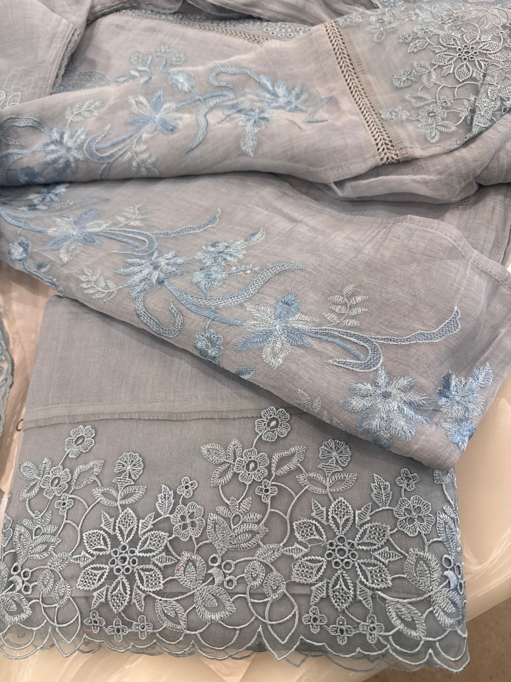 Pure Mul Chanderi Embroidered Kurta Set with Mul Chanderi Dupatta