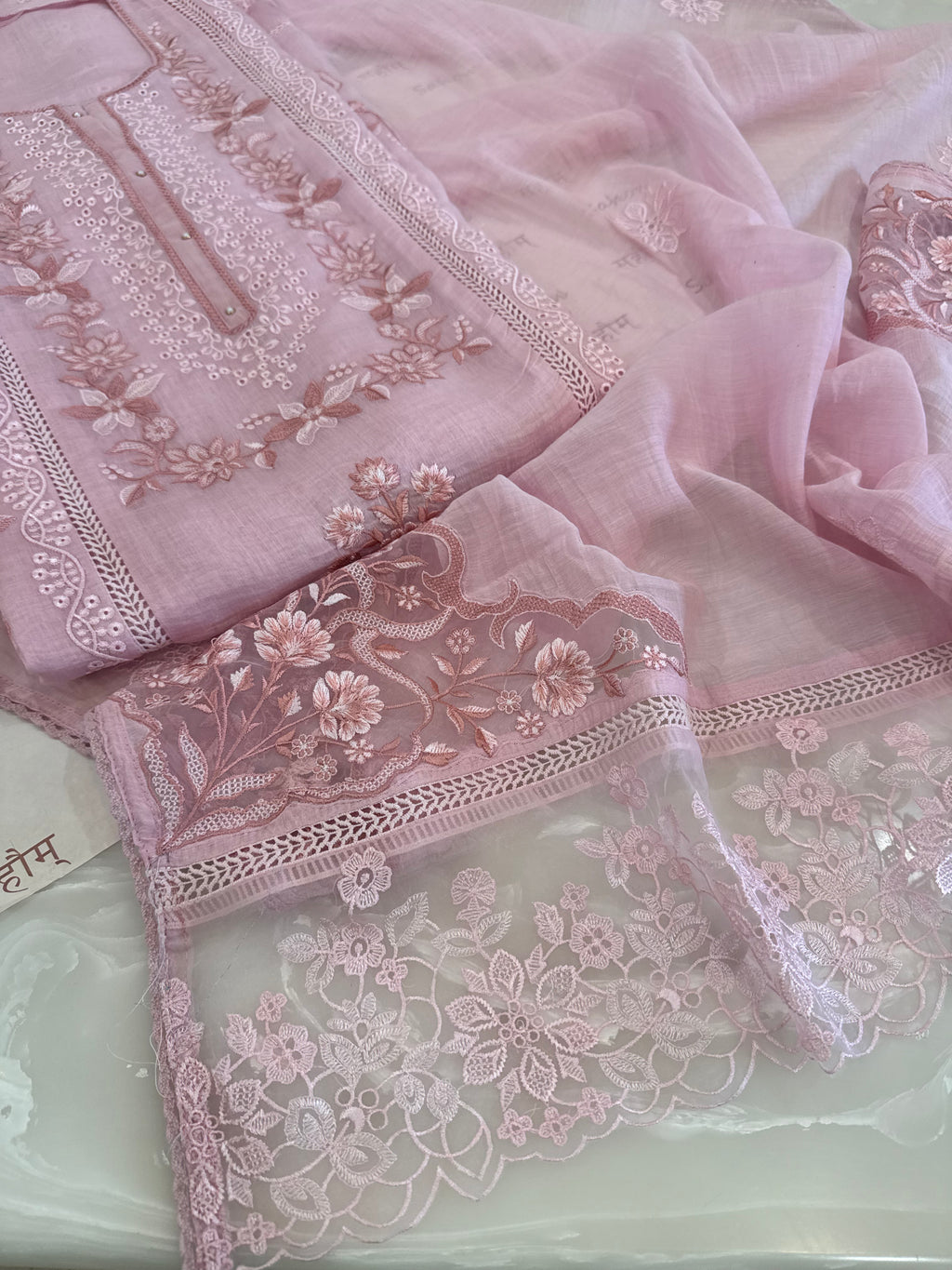 Pure Mul Chanderi Embroidered Kurta Set with Mul Chanderi Dupatta