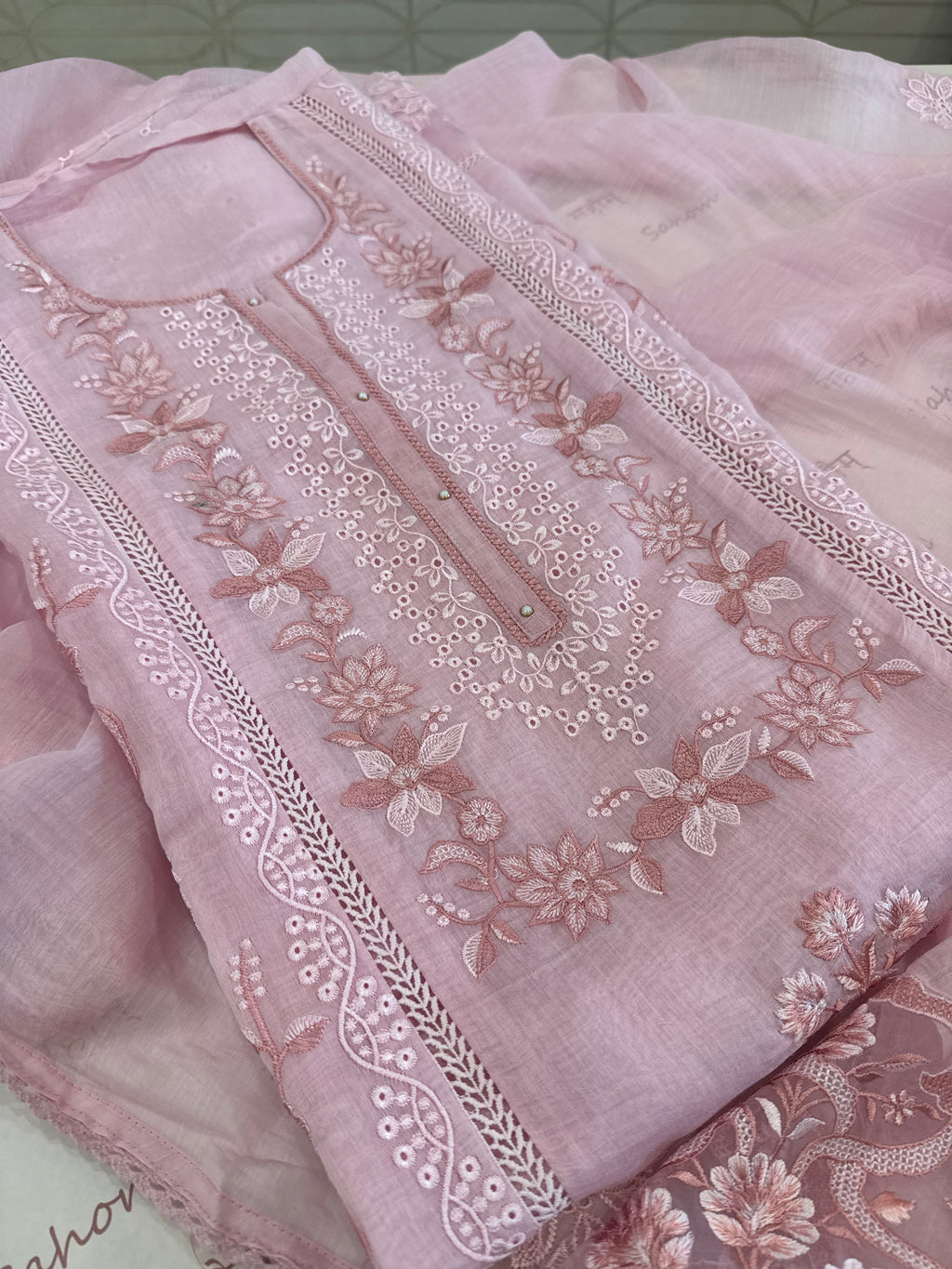 Pure Mul Chanderi Embroidered Kurta Set with Mul Chanderi Dupatta