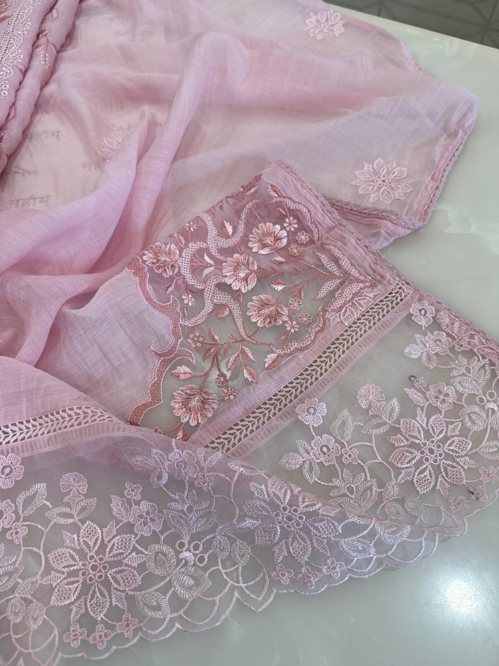 Pure Mul Chanderi Embroidered Kurta Set with Mul Chanderi Dupatta