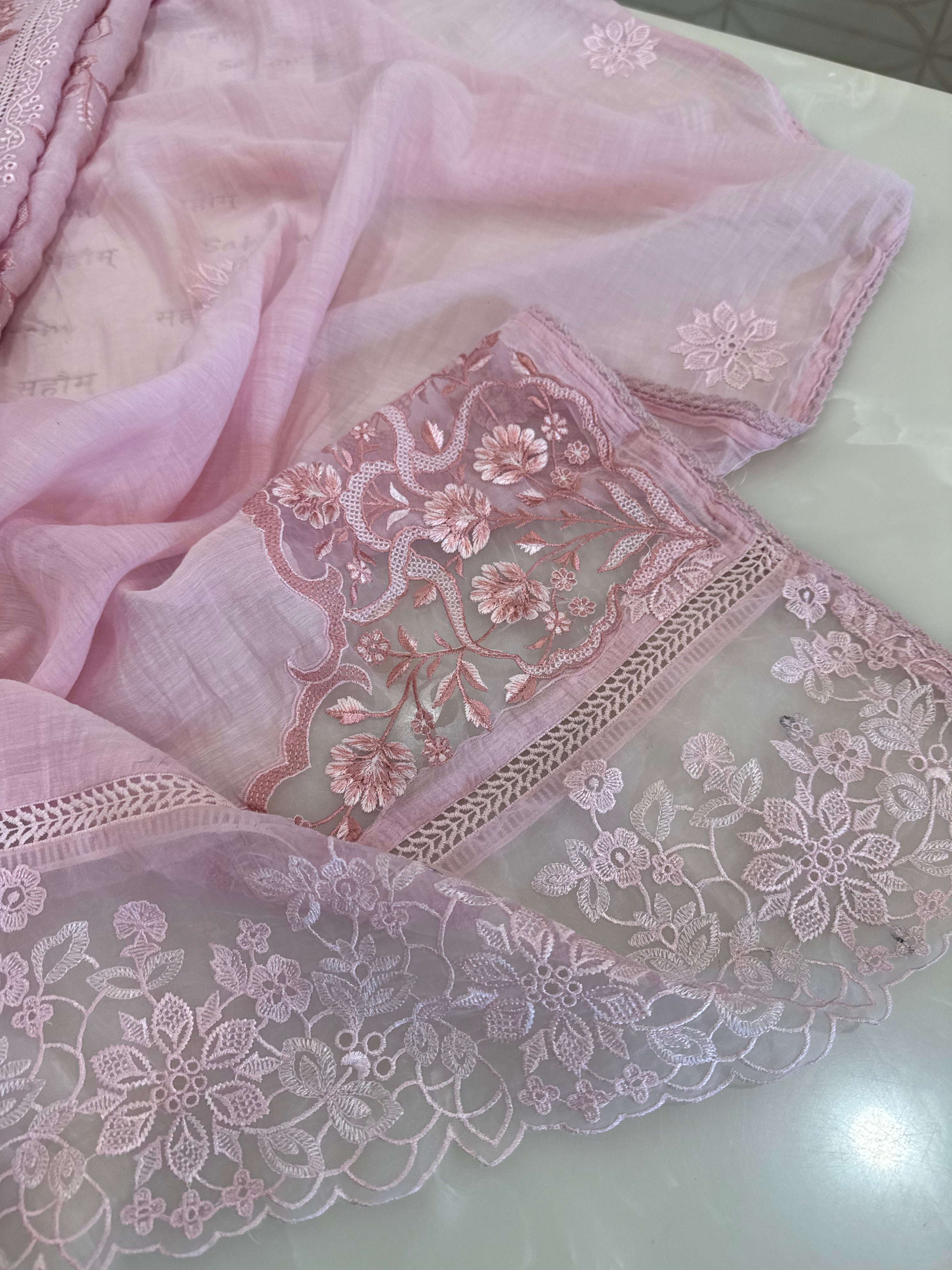Pure Mul Chanderi Embroidered Kurta Set with Mul Chanderi Dupatta