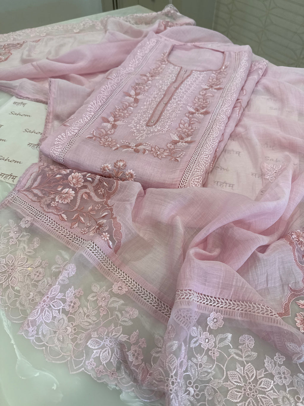 Pure Mul Chanderi Embroidered Kurta Set with Mul Chanderi Dupatta