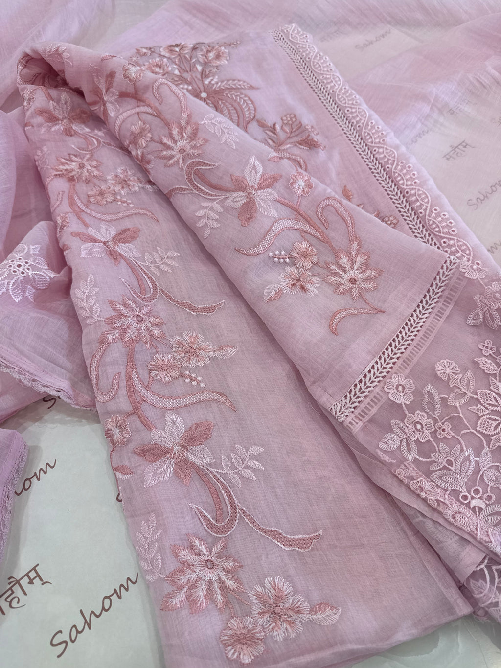 Pure Mul Chanderi Embroidered Kurta Set with Mul Chanderi Dupatta