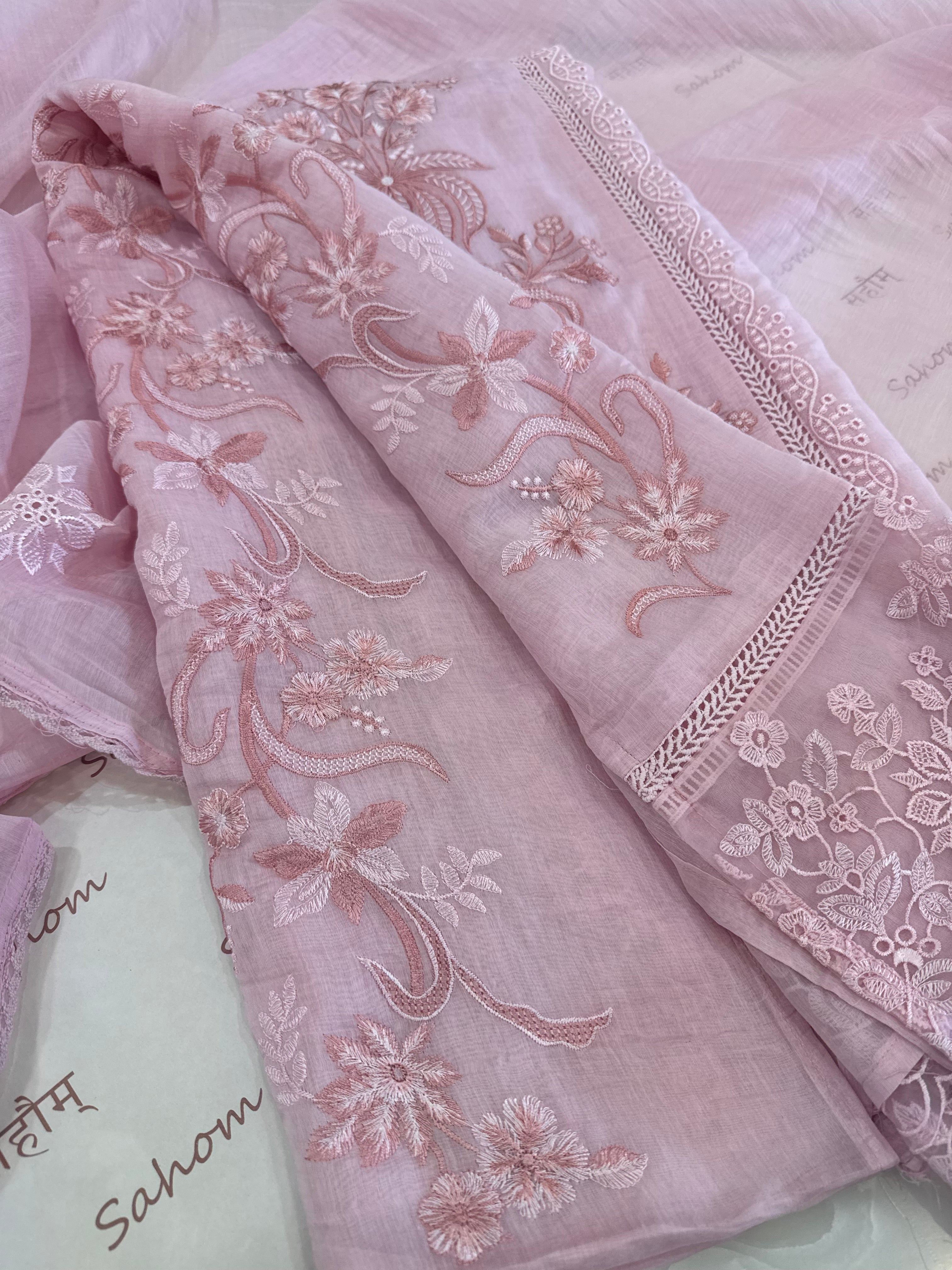 Pure Mul Chanderi Embroidered Kurta Set with Mul Chanderi Dupatta