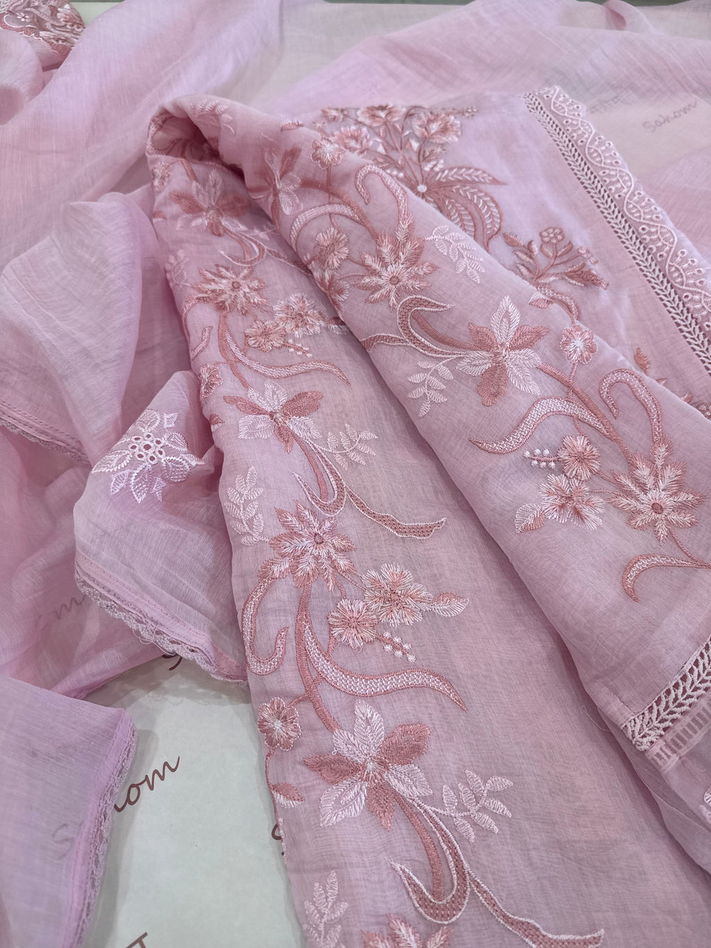Pure Mul Chanderi Embroidered Kurta Set with Mul Chanderi Dupatta