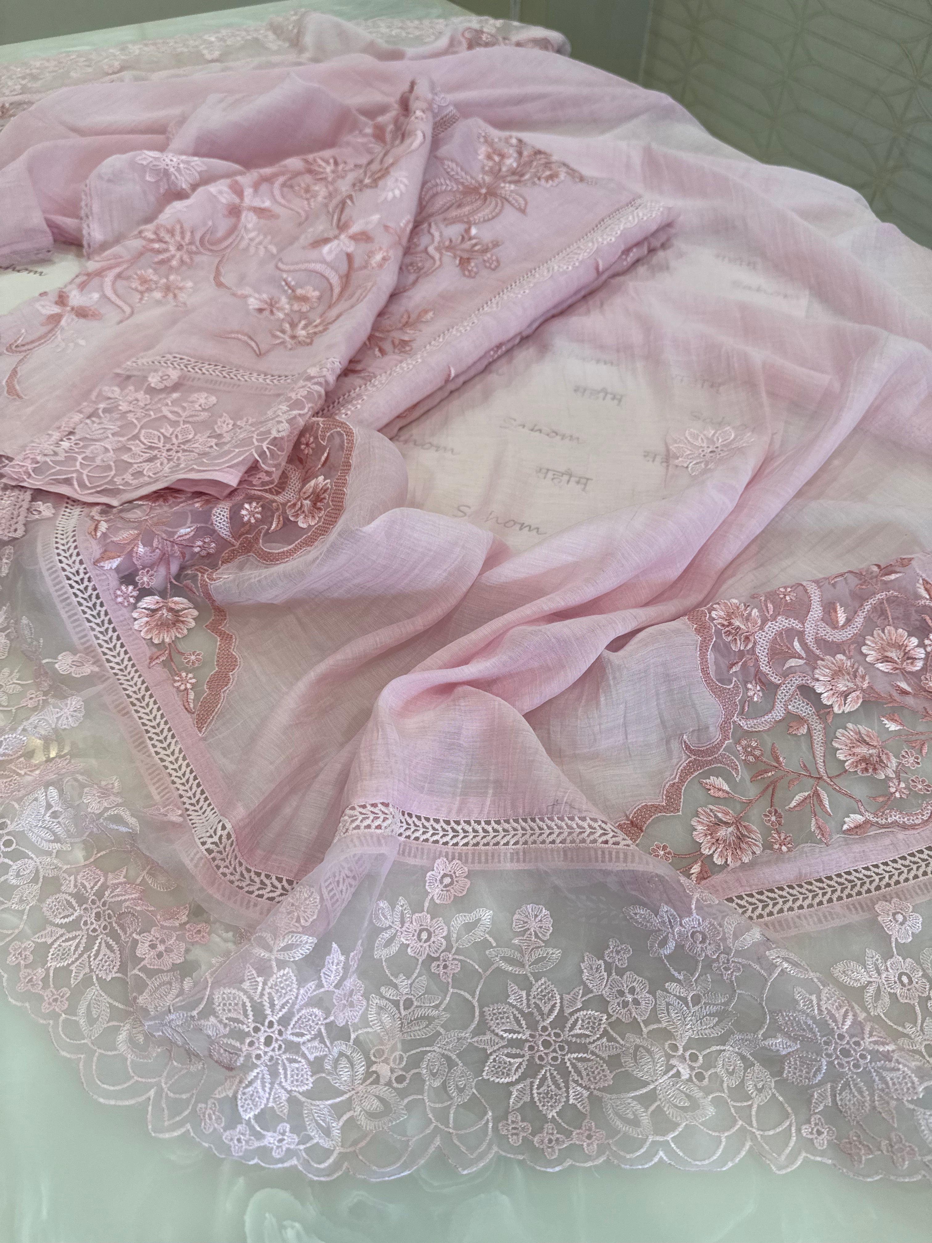 Pure Mul Chanderi Embroidered Kurta Set with Mul Chanderi Dupatta