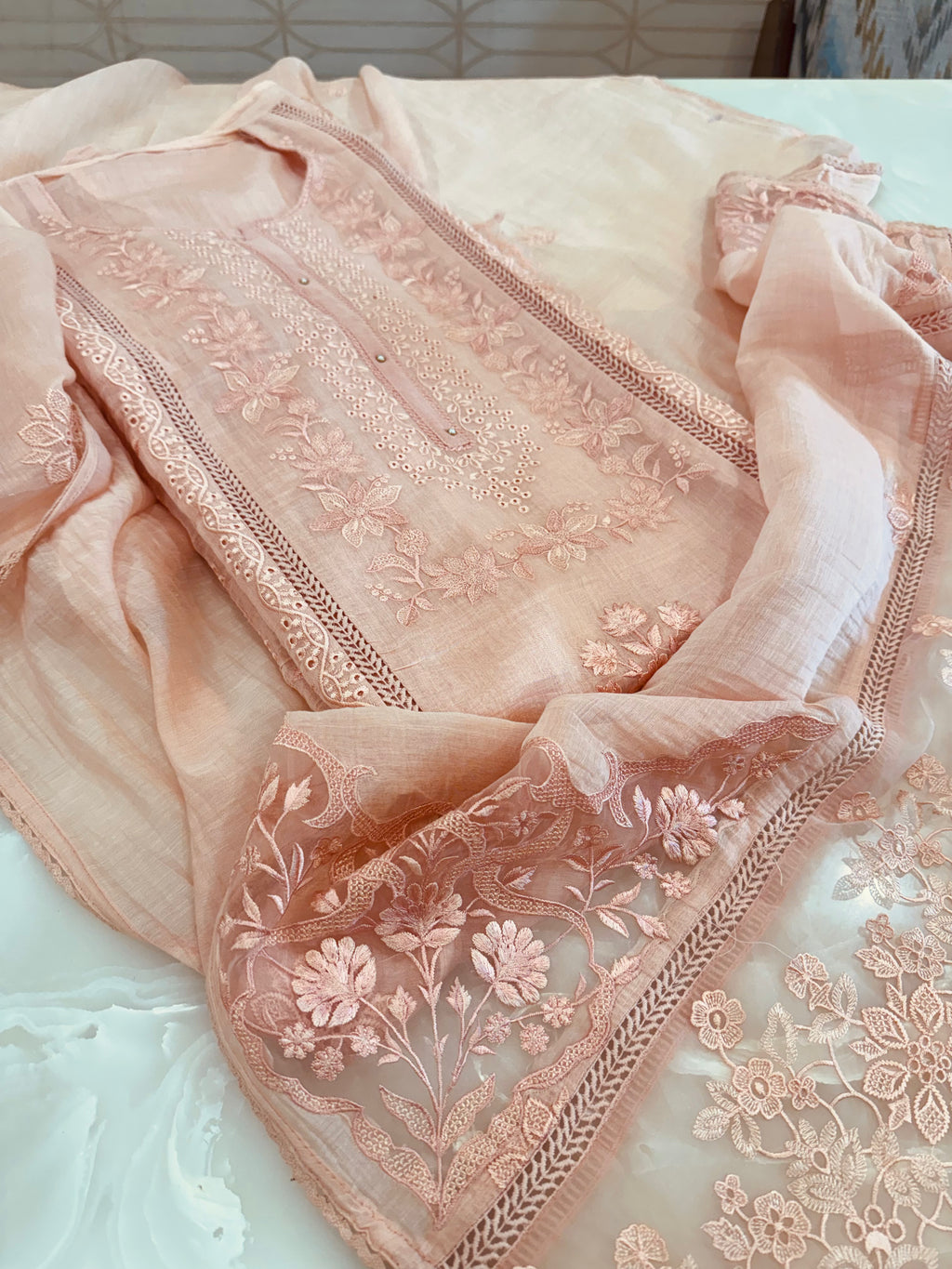 Pure Mul Chanderi Embroidered Kurta Set with Mul Chanderi Dupatta