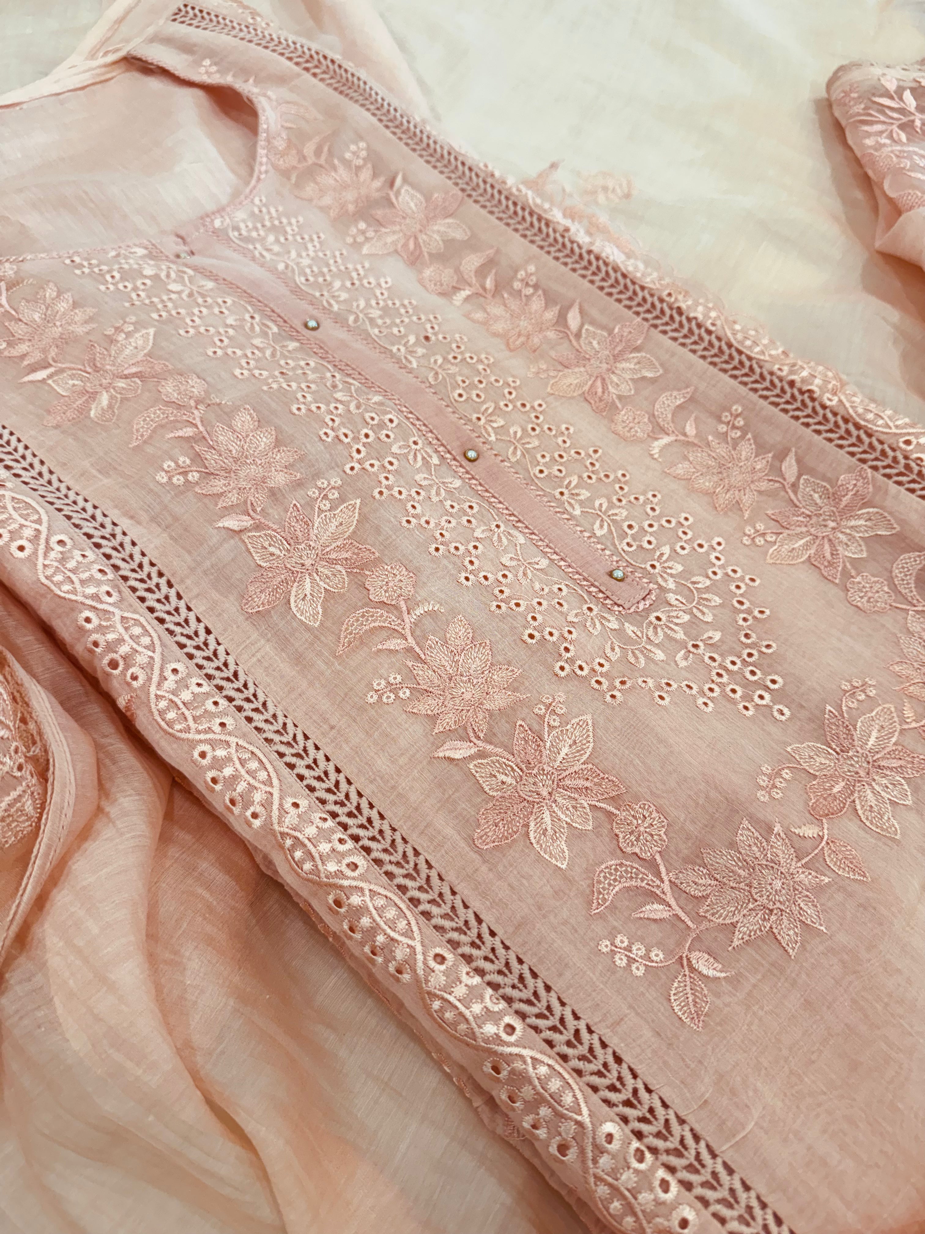 Pure Mul Chanderi Embroidered Kurta Set with Mul Chanderi Dupatta