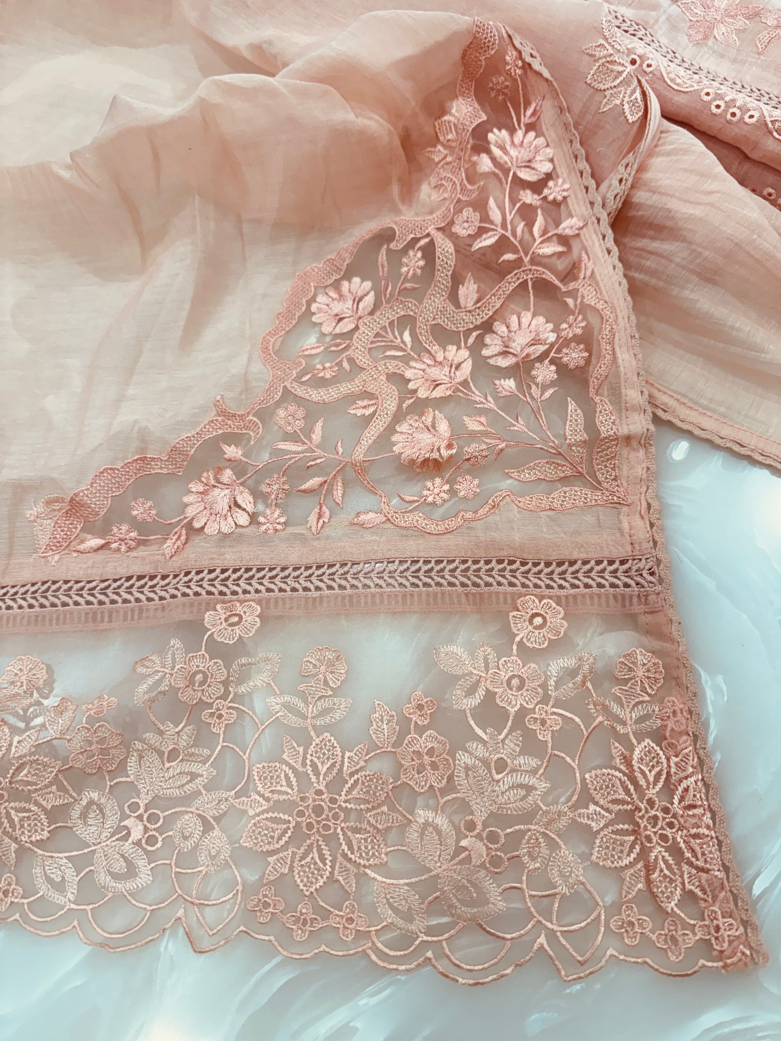 Pure Mul Chanderi Embroidered Kurta Set with Mul Chanderi Dupatta